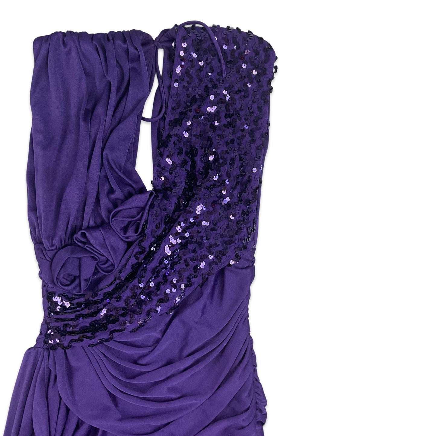 Vintage 80s 90s Party Sequinned Asymmetric Midi Dress Purple 8 10