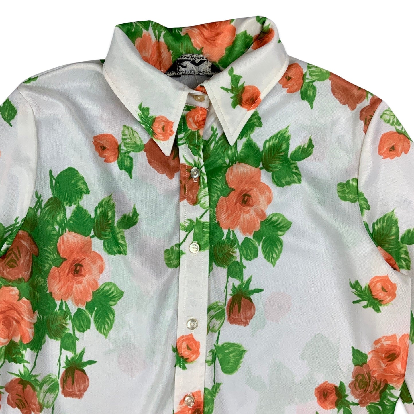 Vintage White Green & Peach Floral Blouse 10 12