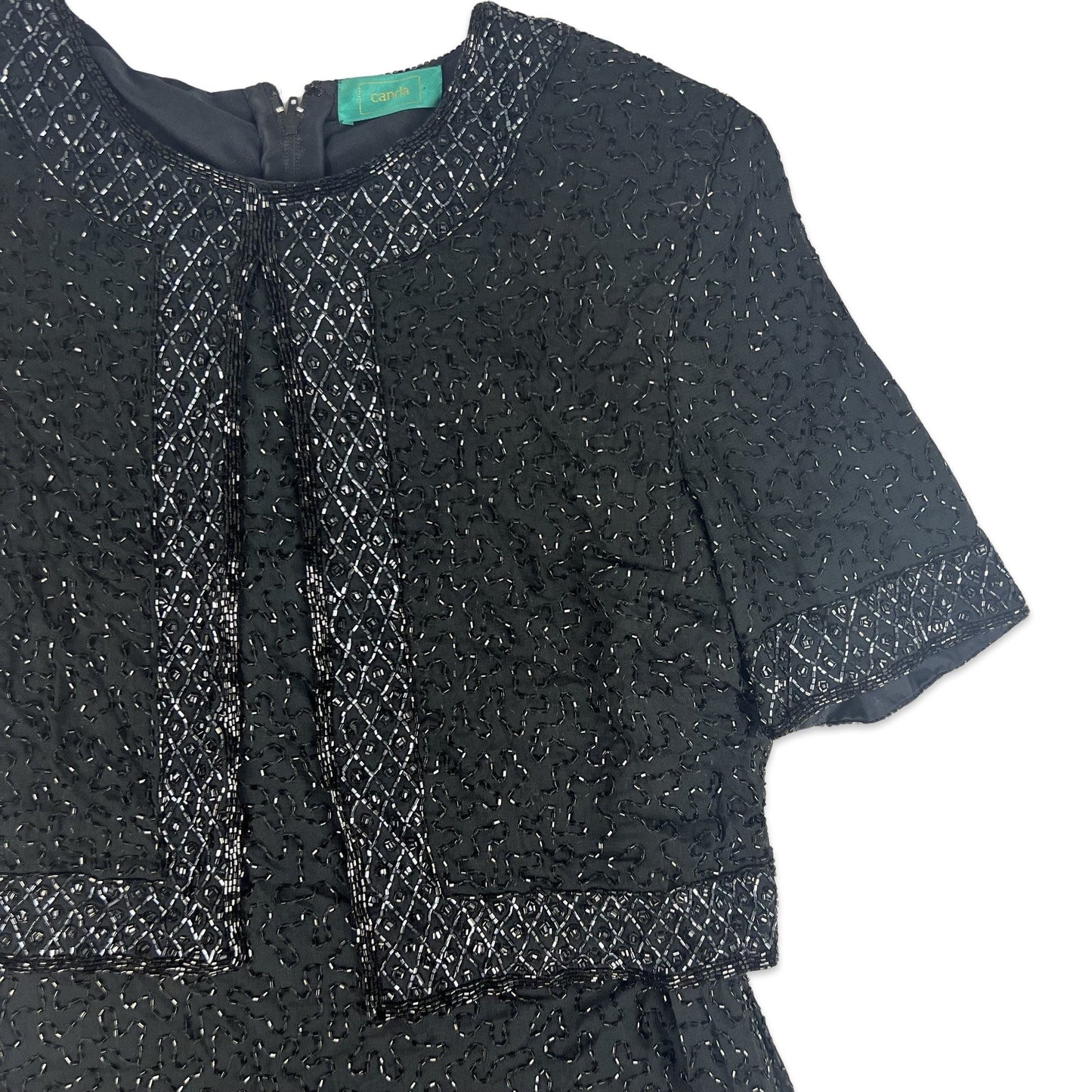 Vintage Black 80s Sequin Midi Dress Black 10 12
