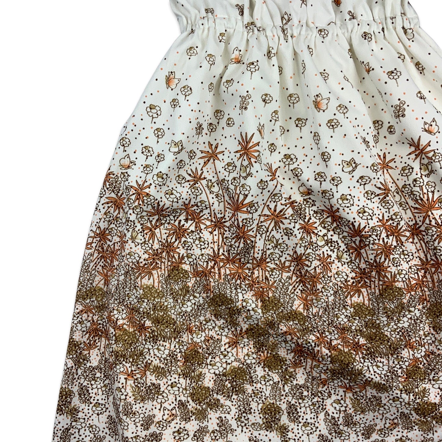 80s 90s Vintage White Orange Brown Floral Midi Dress 10 12