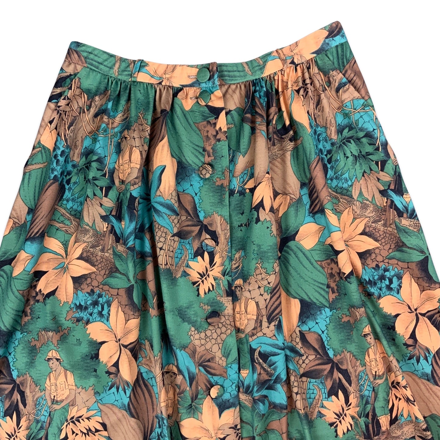 Vintage Safari Novelty Print Midi Skirt 8 10