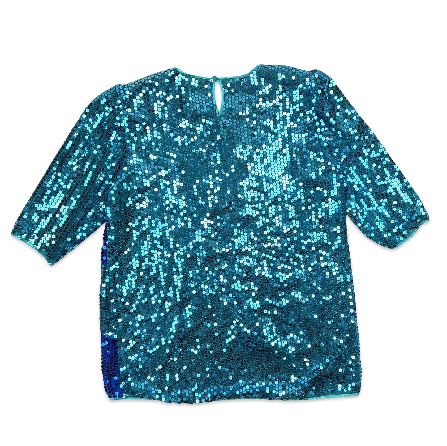 Vintage 80s TURQUOISE BLUE Boxy Oversized Sequin Blouse Blue 14 16