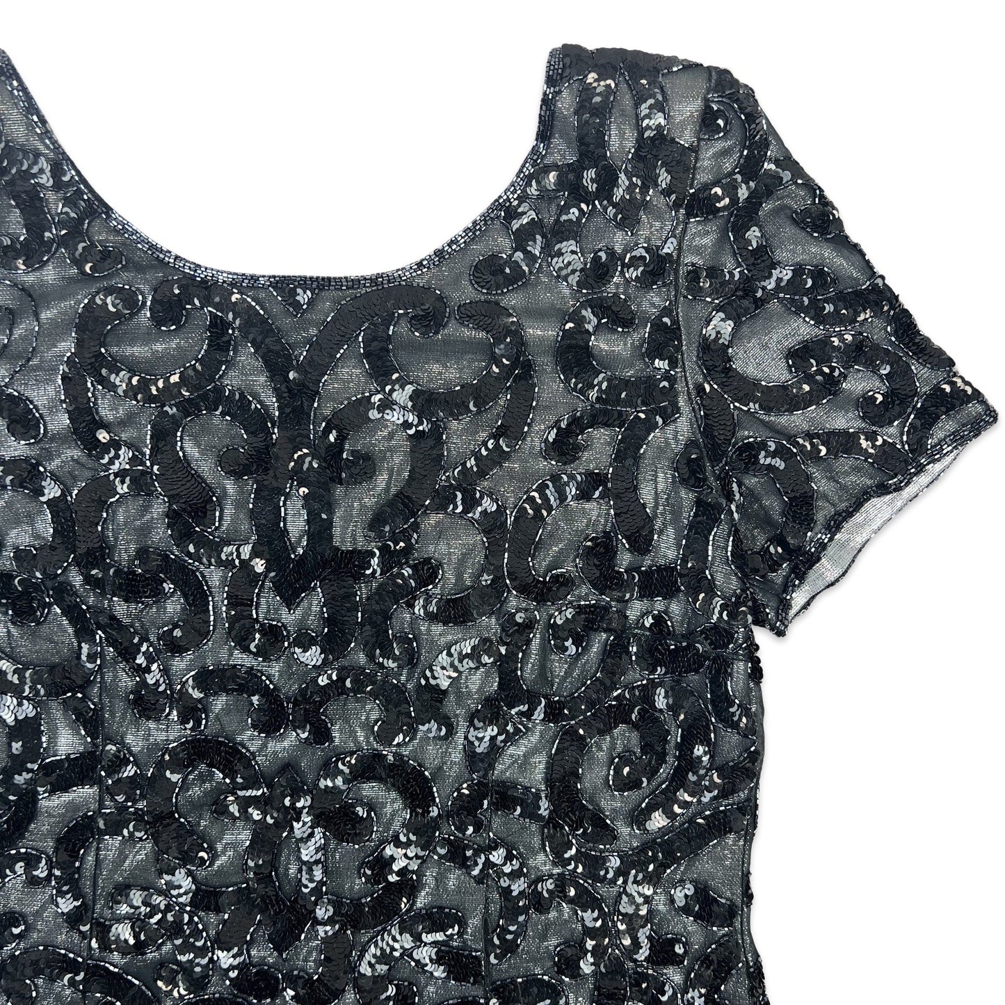 Vintage 80s Sequin Blouse Black Silver 10 12 14