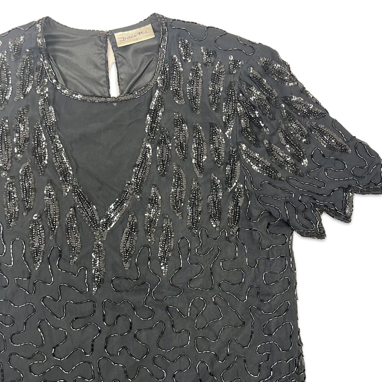 Vintage 80s Oversized Boxy Sequin Blouse Black 12
