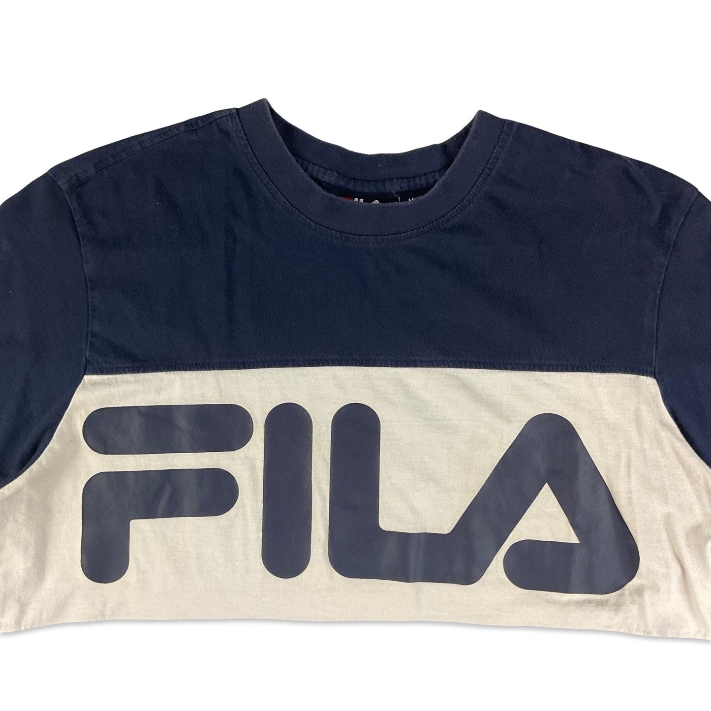 FILA Navy & White Spell Out Tee S M OB
