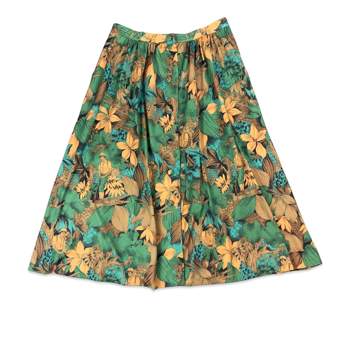 Vintage Safari Novelty Print Midi Skirt 8 10