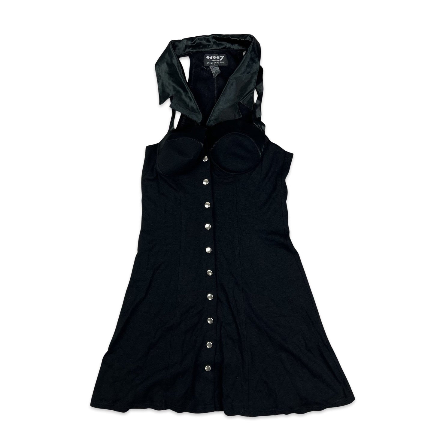 Vintage 90s Racer Back Collar Dress Black 8 10