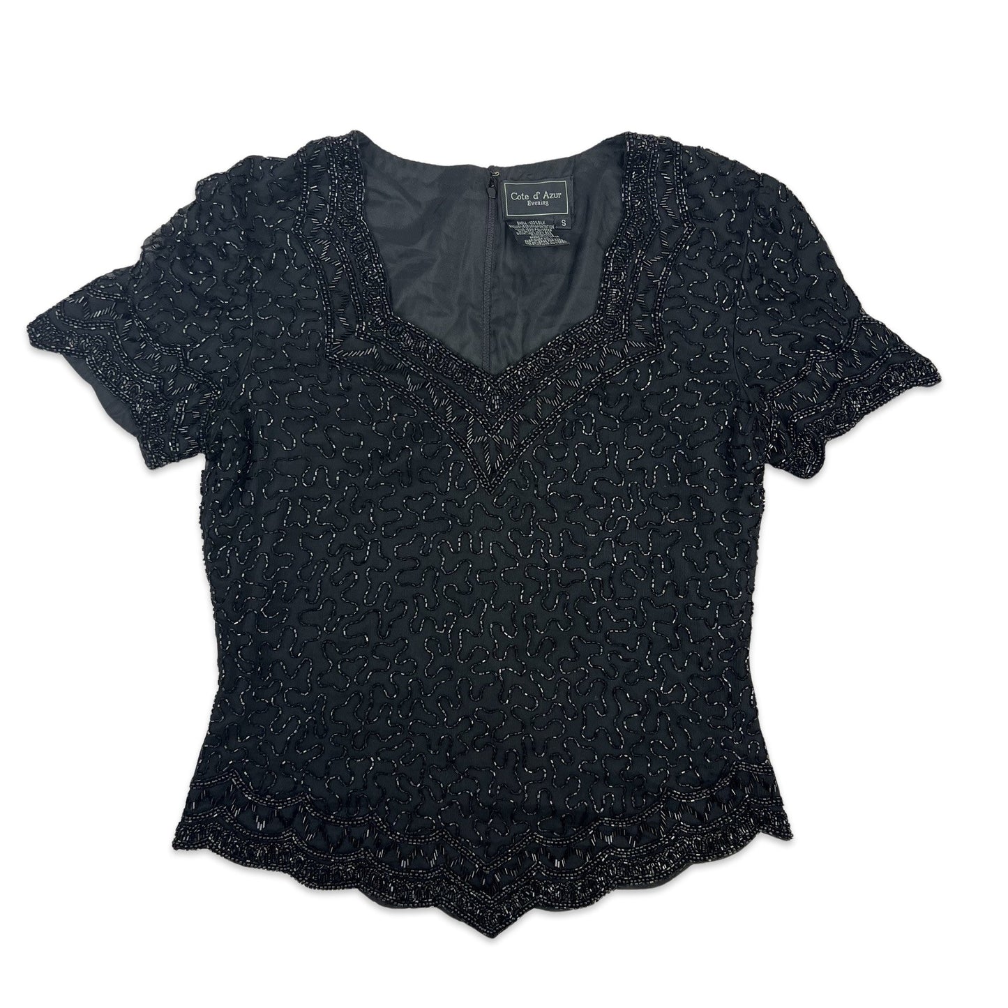 Vintage 80s Sequin Blouse Black 8 10