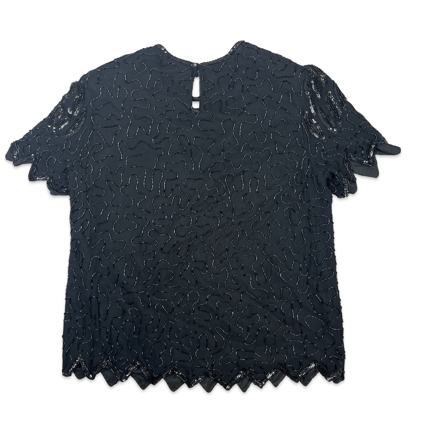 Vintage 80s Oversized Boxy Sequin Blouse Black 12