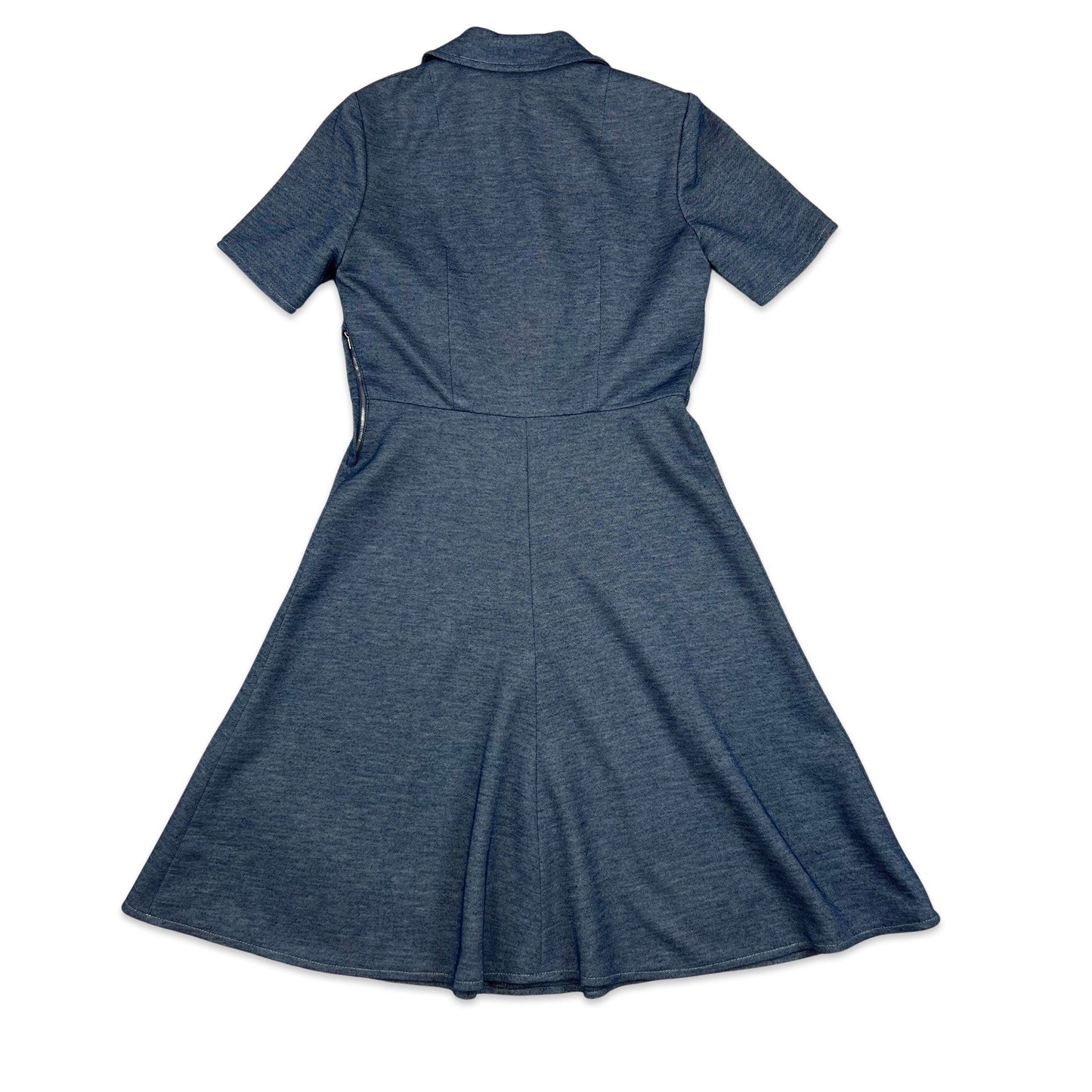 Vintage 60s 70s Skater Dress Blue 8 10 12