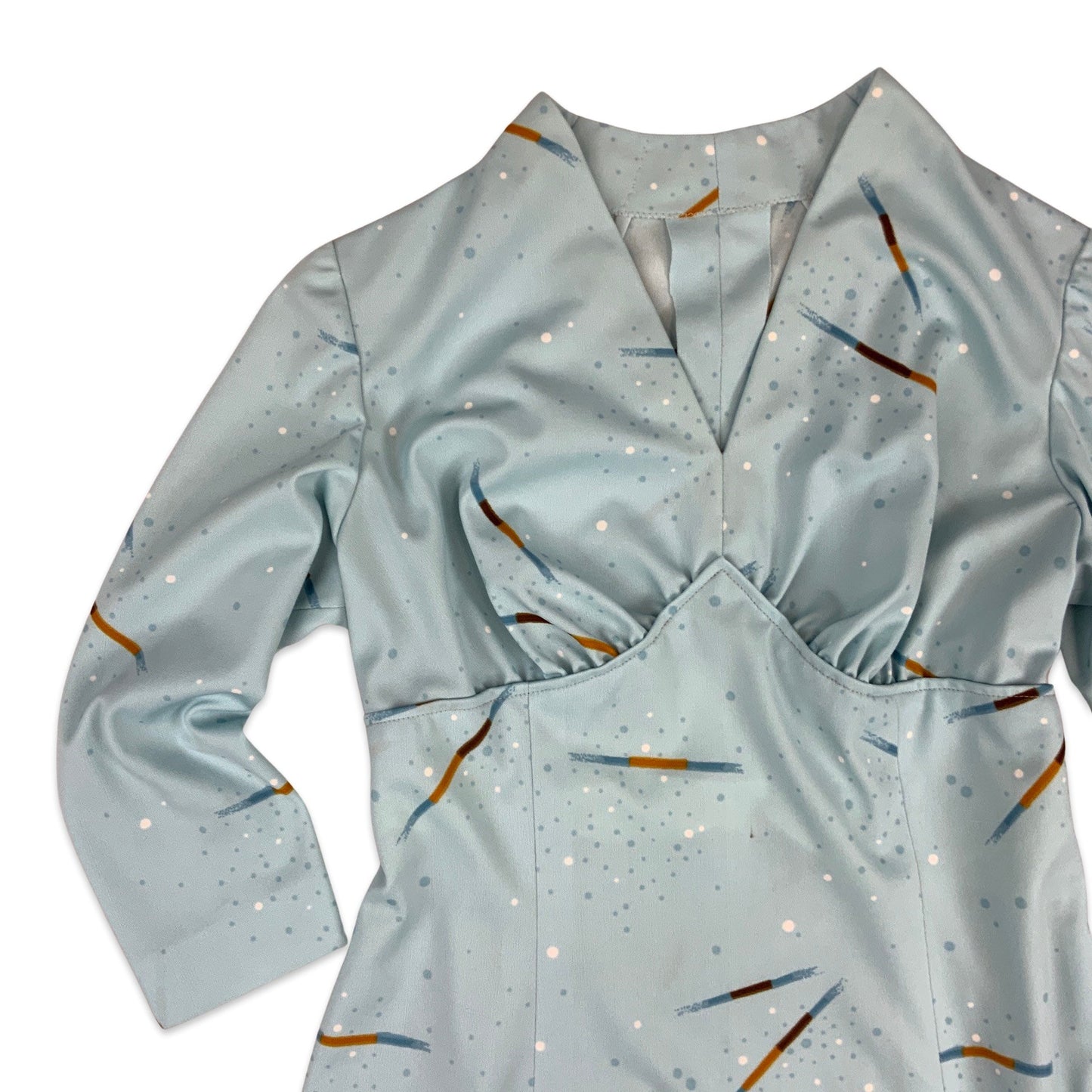 Vintage 70s Graphic Print Midi Dress Blue Orange Brown 10 12