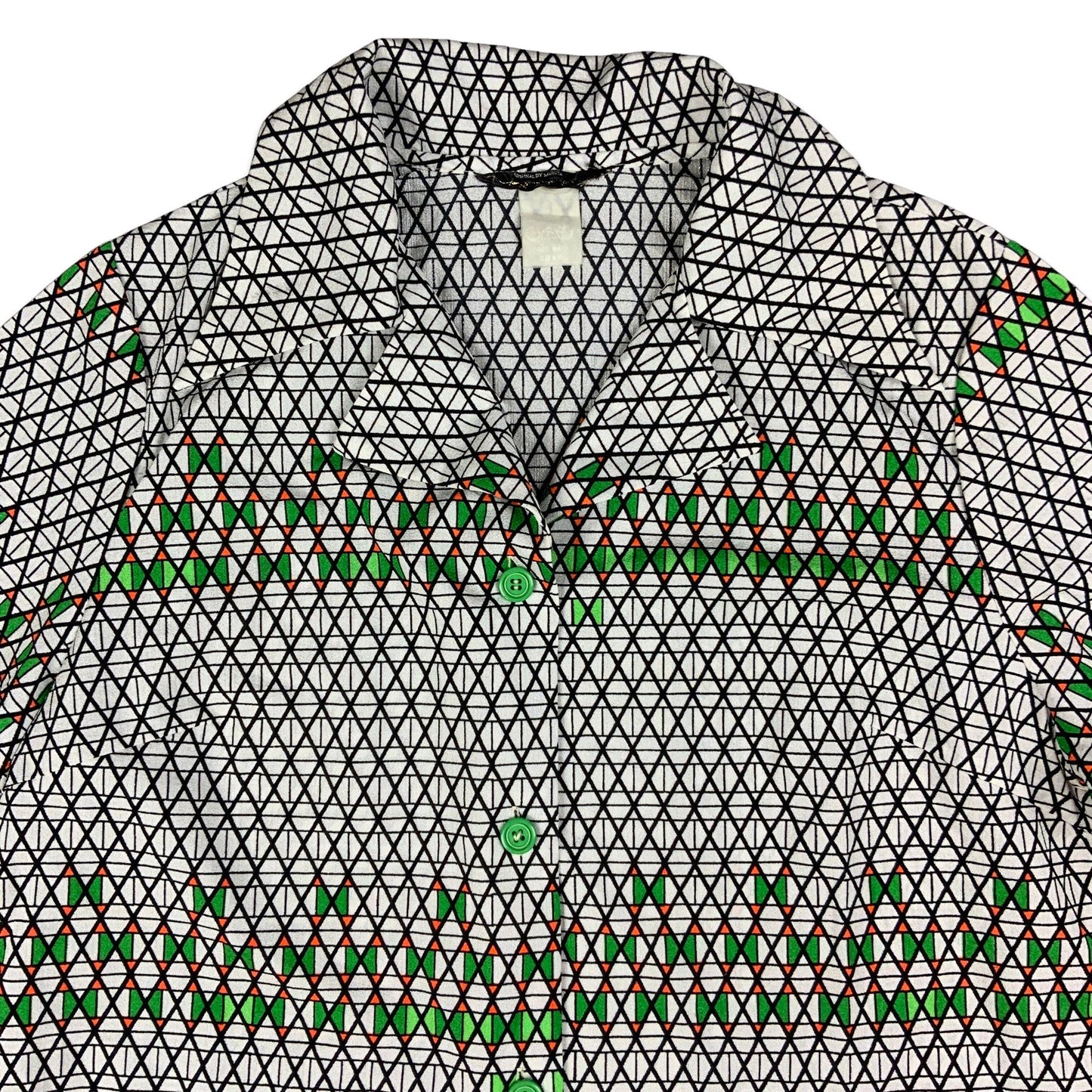 Vintage 80s Black & Green Geometric Print Blouse 12 14