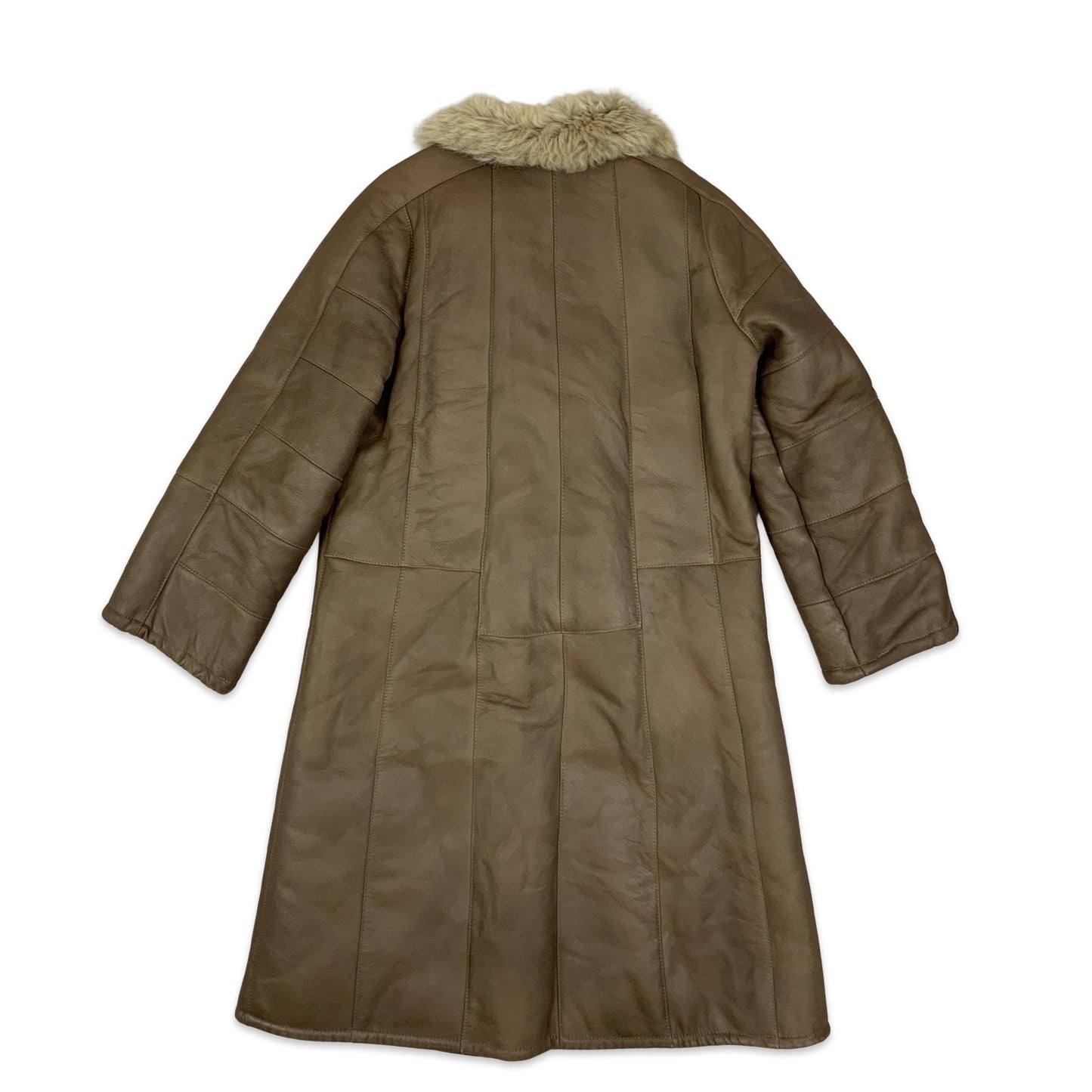 Vintage Brown and Cream Shearling Midi Coat 12 14