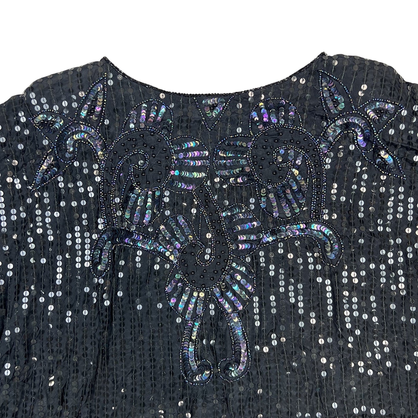 Vintage 80s Boxy Oversized Sequin Blouse Black 14 16
