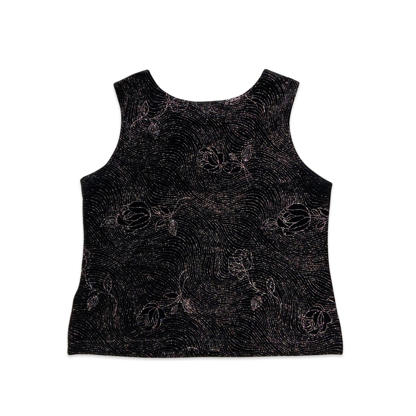 Vintage 90s Velour Vest Top Black Purple 14 16