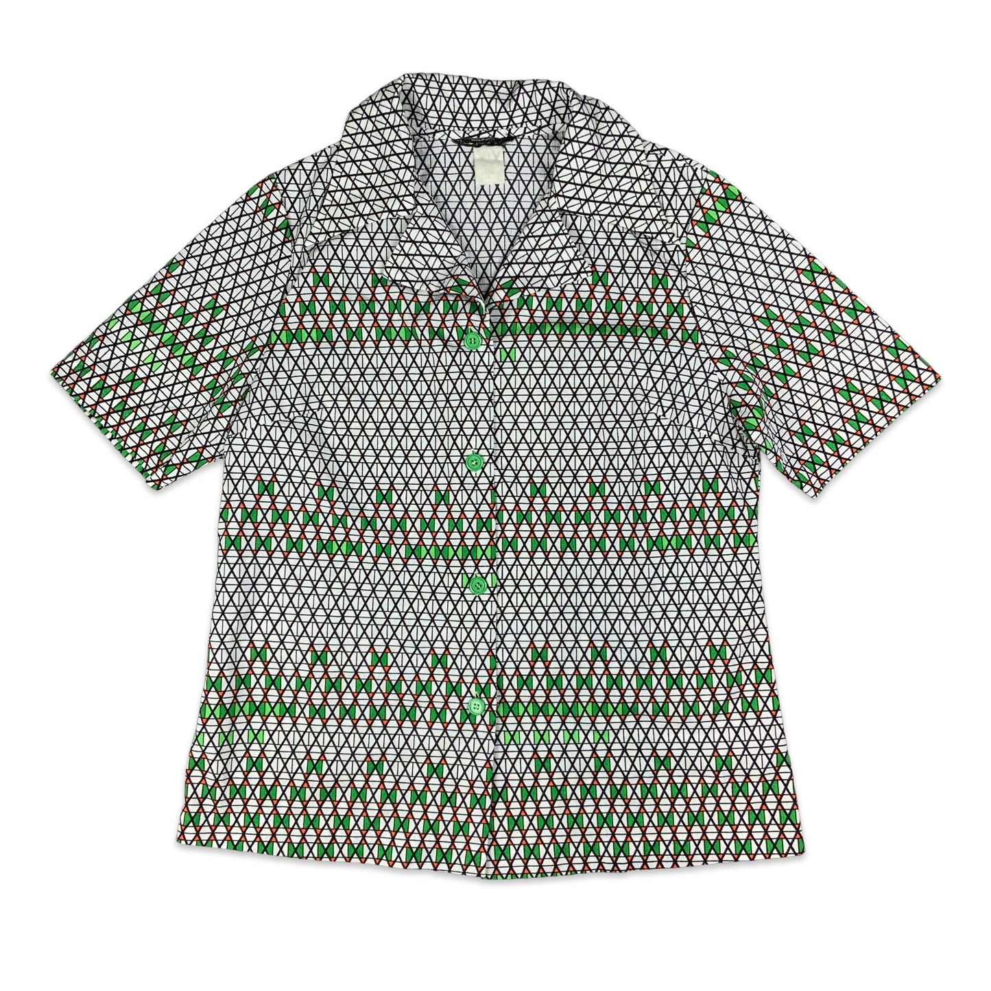 Vintage 80s Black & Green Geometric Print Blouse 12 14