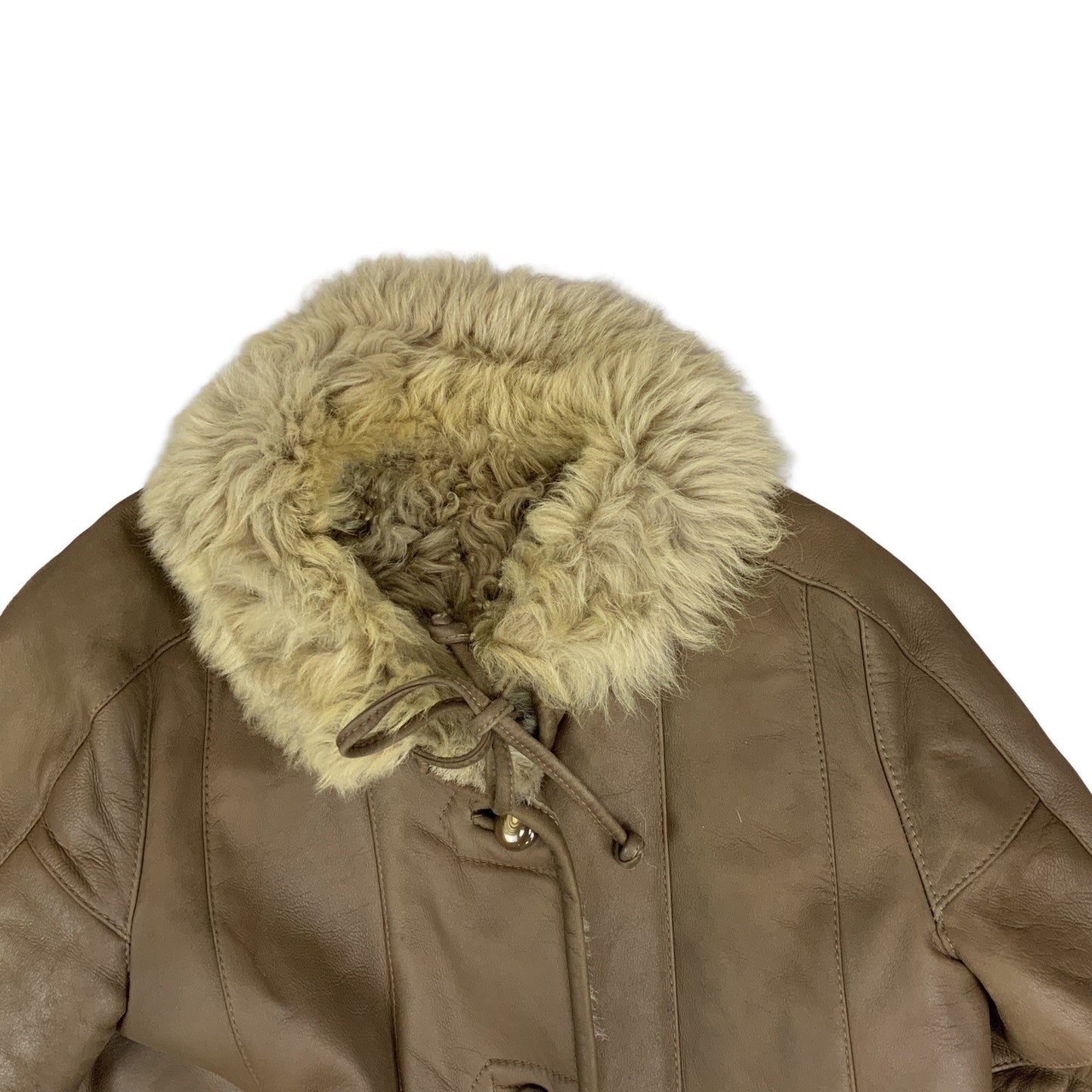 Vintage Brown and Cream Shearling Midi Coat 12 14