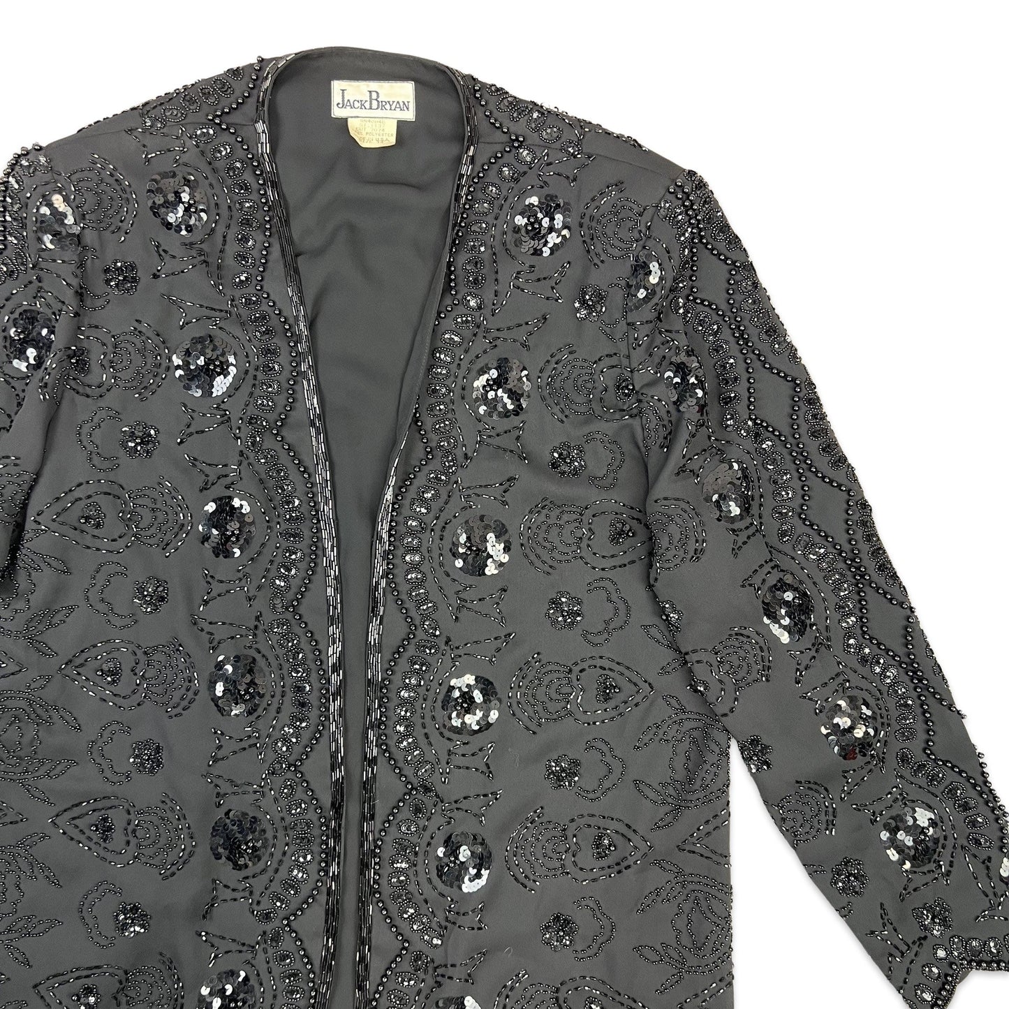 Vintage 80s Longline Sequin Jacket Black 12 14