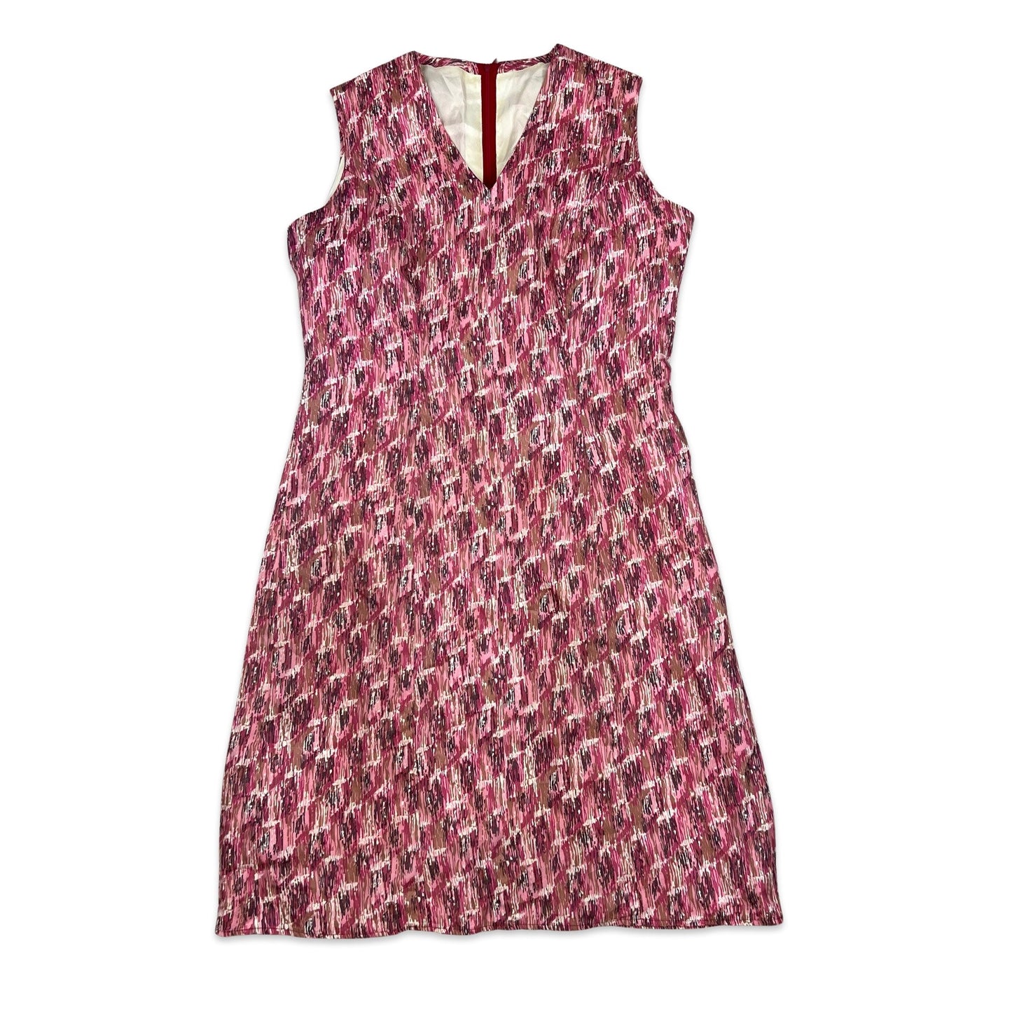 60s Vintage Abstract Shift Dress Pink Beige 12 14