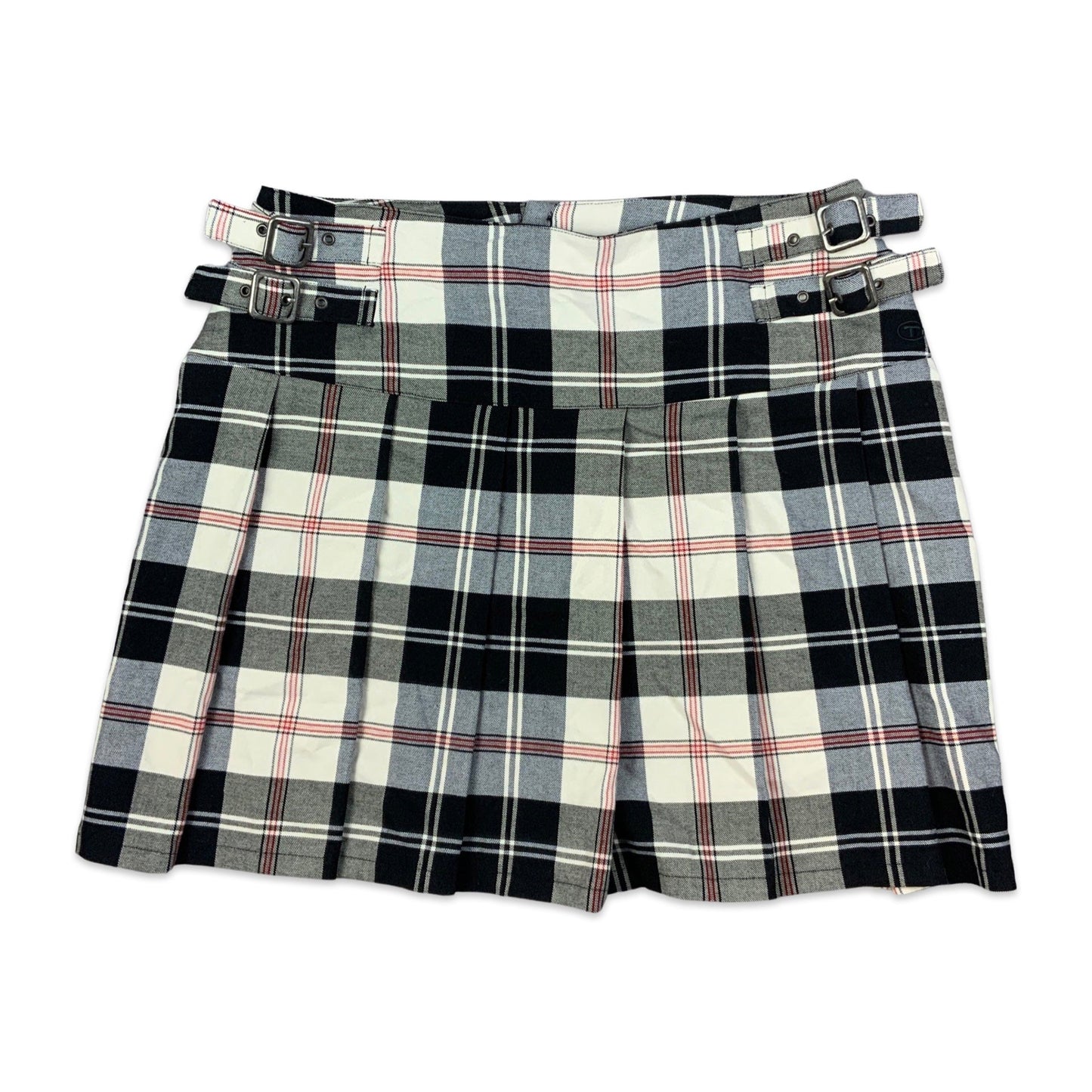 Vintage 90s Black White Red Tartan Pleated Mini Skirt 14 16