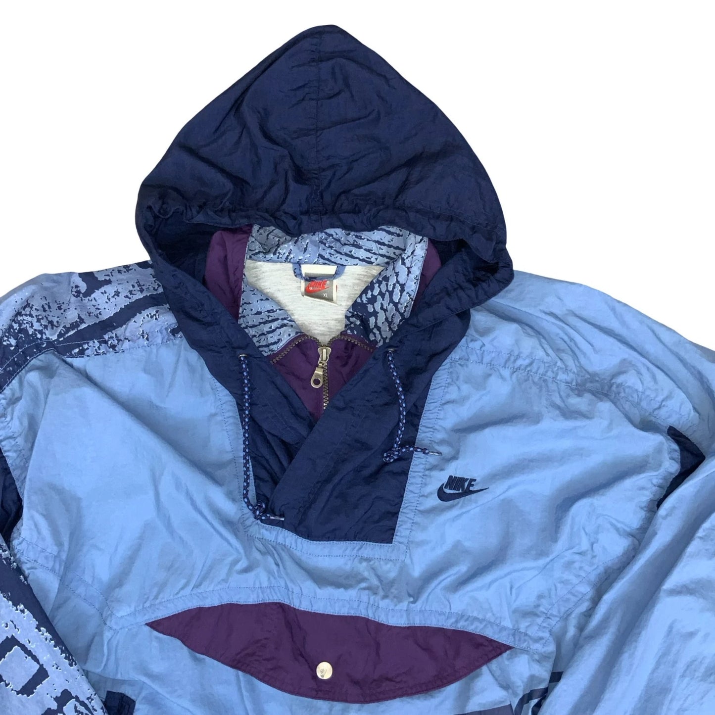VTG 80s 'NIKE' BLUE PURPLE 1/4 ZIP PULLOVER HOODED TRACK JACKET WINDBREAKER 2XL