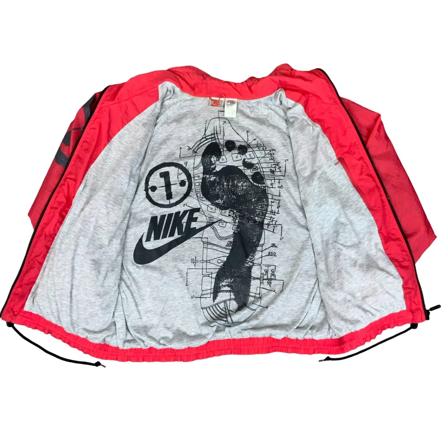 RARE 90s 'NIKE' RED GRAPHIC PRINT GREY LINING STREETWEAR CASUAL WINDBREAKER 2XL