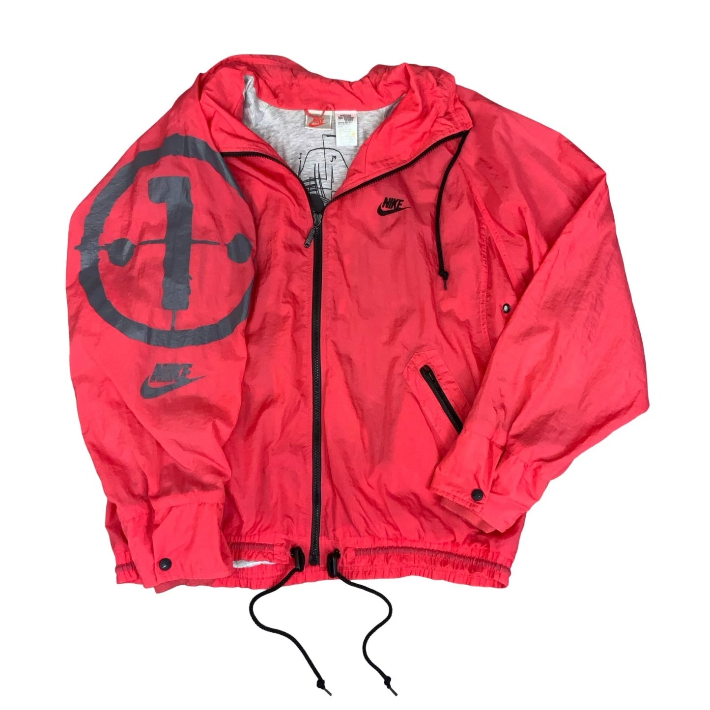 RARE 90s 'NIKE' RED GRAPHIC PRINT GREY LINING STREETWEAR CASUAL WINDBREAKER 2XL