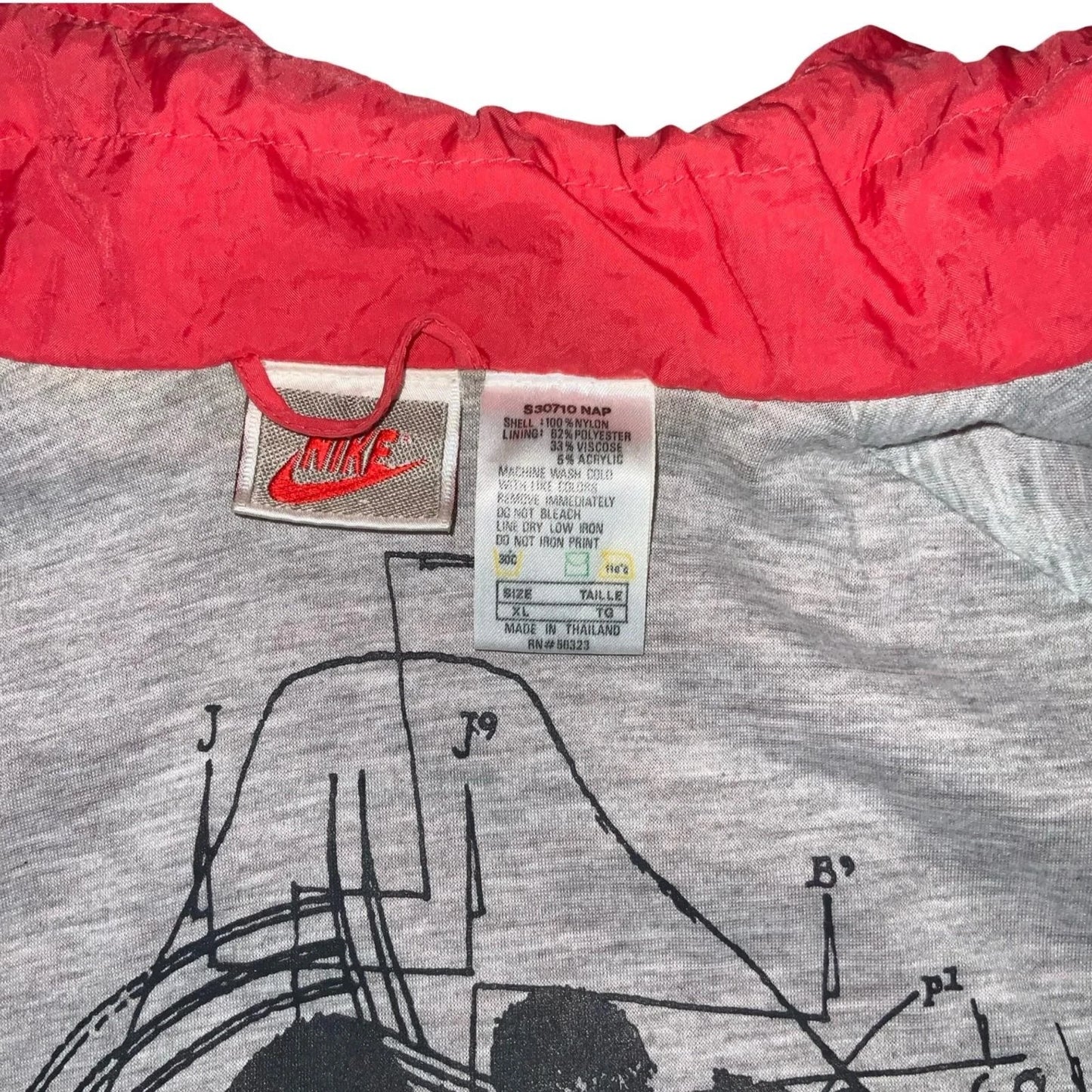 RARE 90s 'NIKE' RED GRAPHIC PRINT GREY LINING STREETWEAR CASUAL WINDBREAKER 2XL