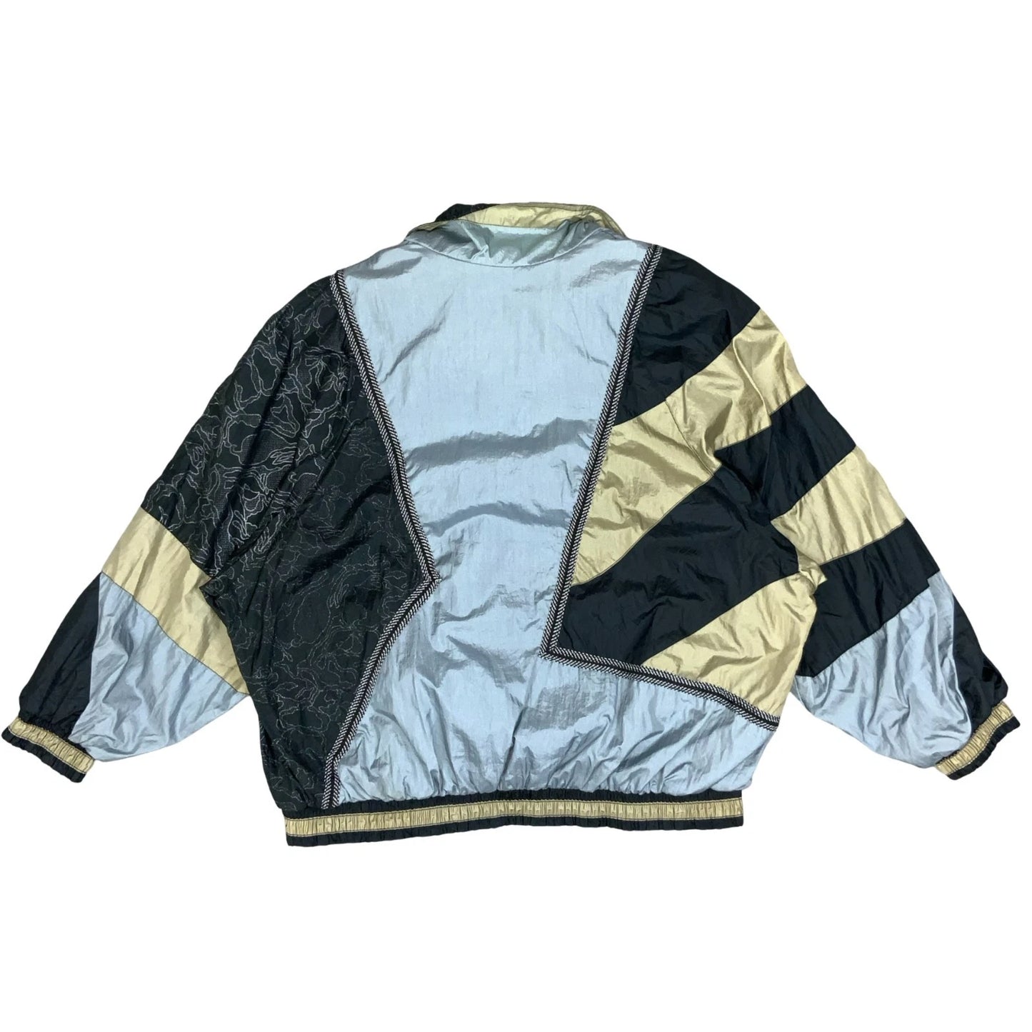 VTG 80s 90s 'GALLERY SPORT' GOLD BLACK BLUE COLOUR BLOCK SHELL JACKET 2XL