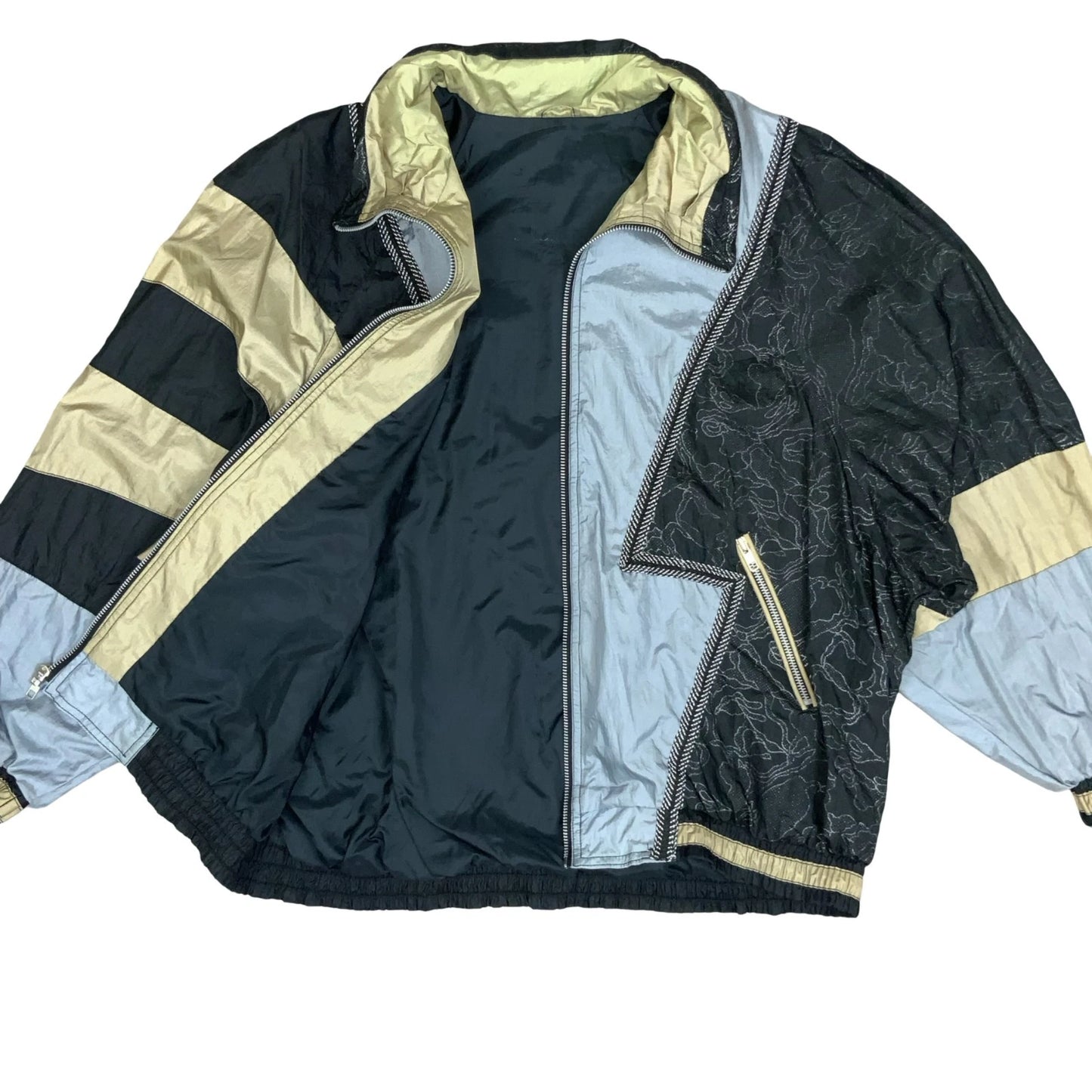 VTG 80s 90s 'GALLERY SPORT' GOLD BLACK BLUE COLOUR BLOCK SHELL JACKET 2XL