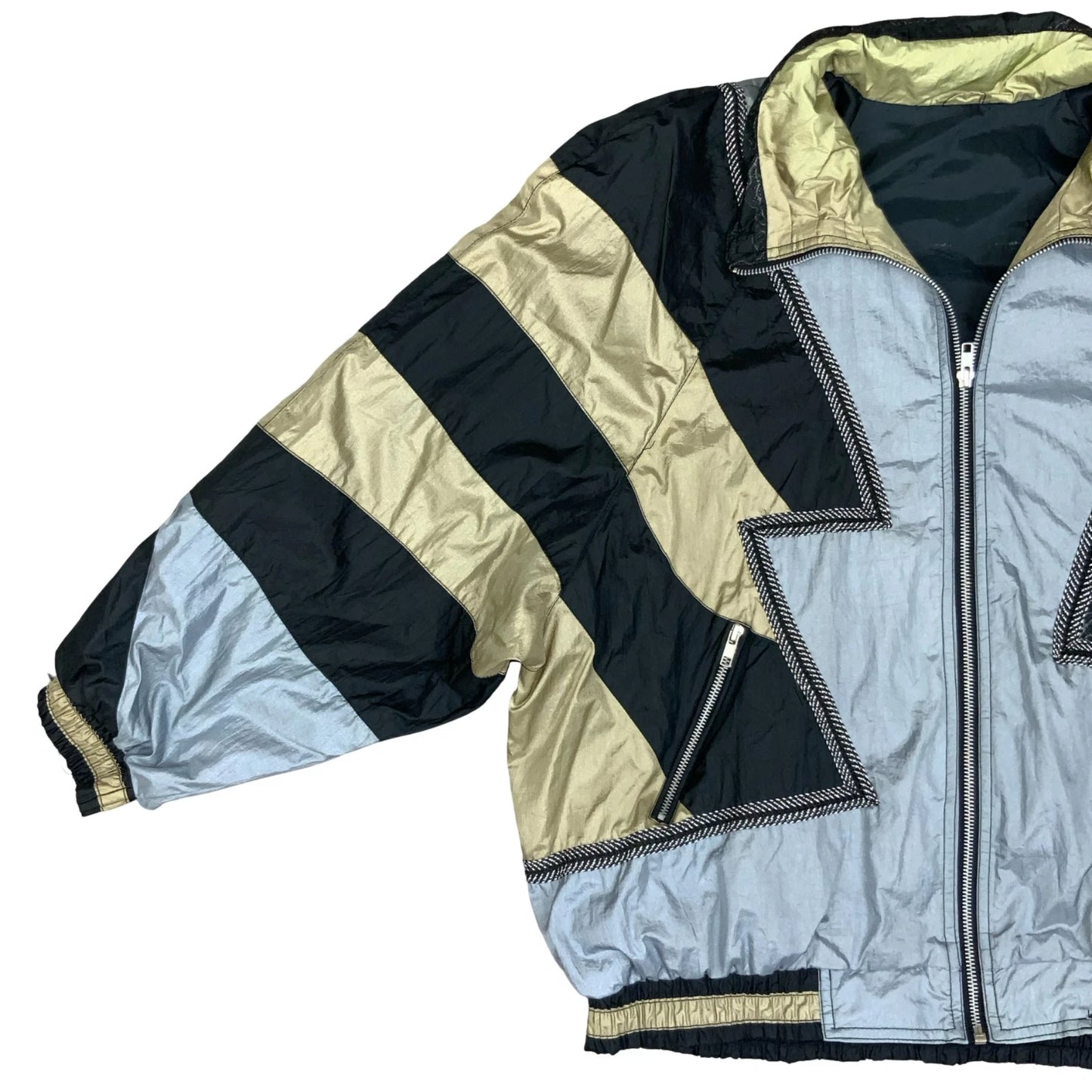 VTG 80s 90s 'GALLERY SPORT' GOLD BLACK BLUE COLOUR BLOCK SHELL JACKET 2XL