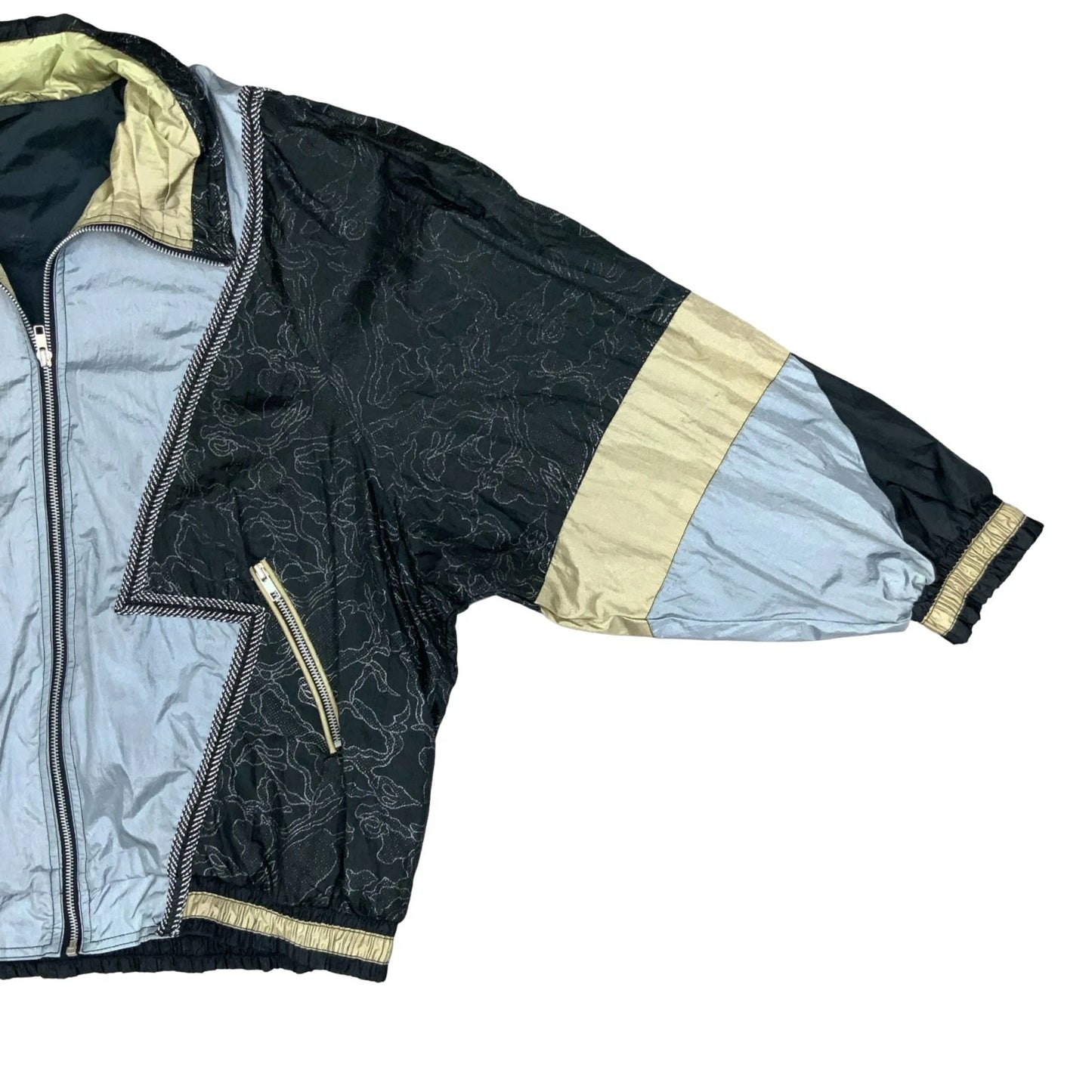 VTG 80s 90s 'GALLERY SPORT' GOLD BLACK BLUE COLOUR BLOCK SHELL JACKET 2XL