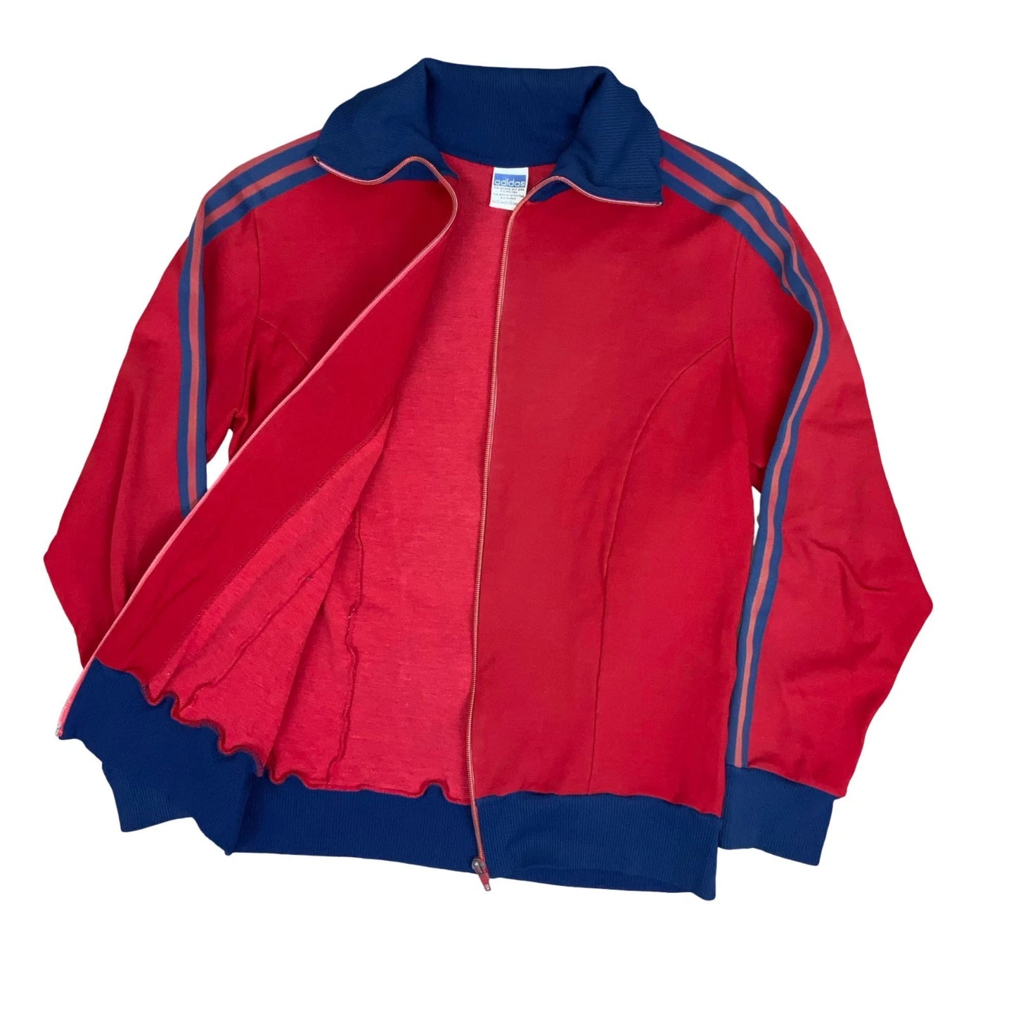 RARE 1970s ADIDAS RED BLUE STRIPED WEST GERMANY ZIP-UP TRAINING TRACK JACKET M/L