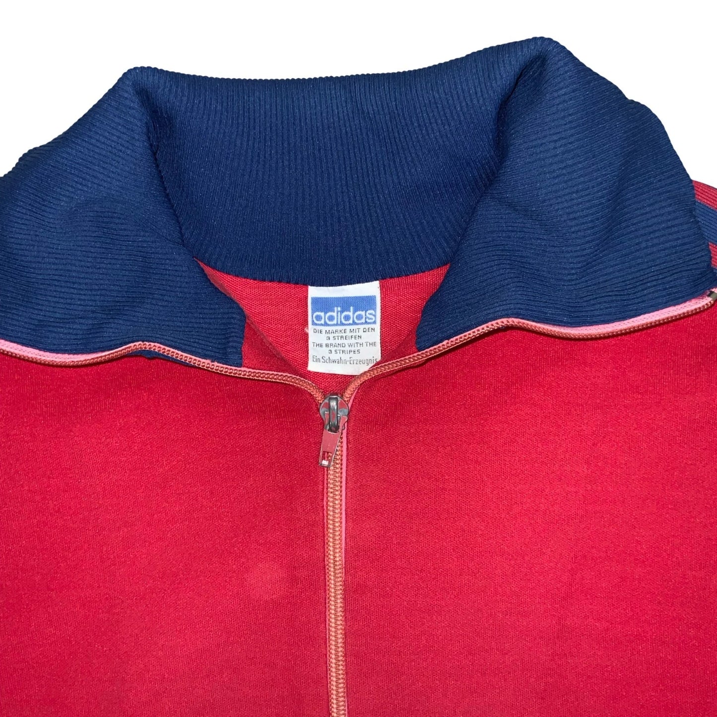 RARE 1970s ADIDAS RED BLUE STRIPED WEST GERMANY ZIP-UP TRAINING TRACK JACKET M/L