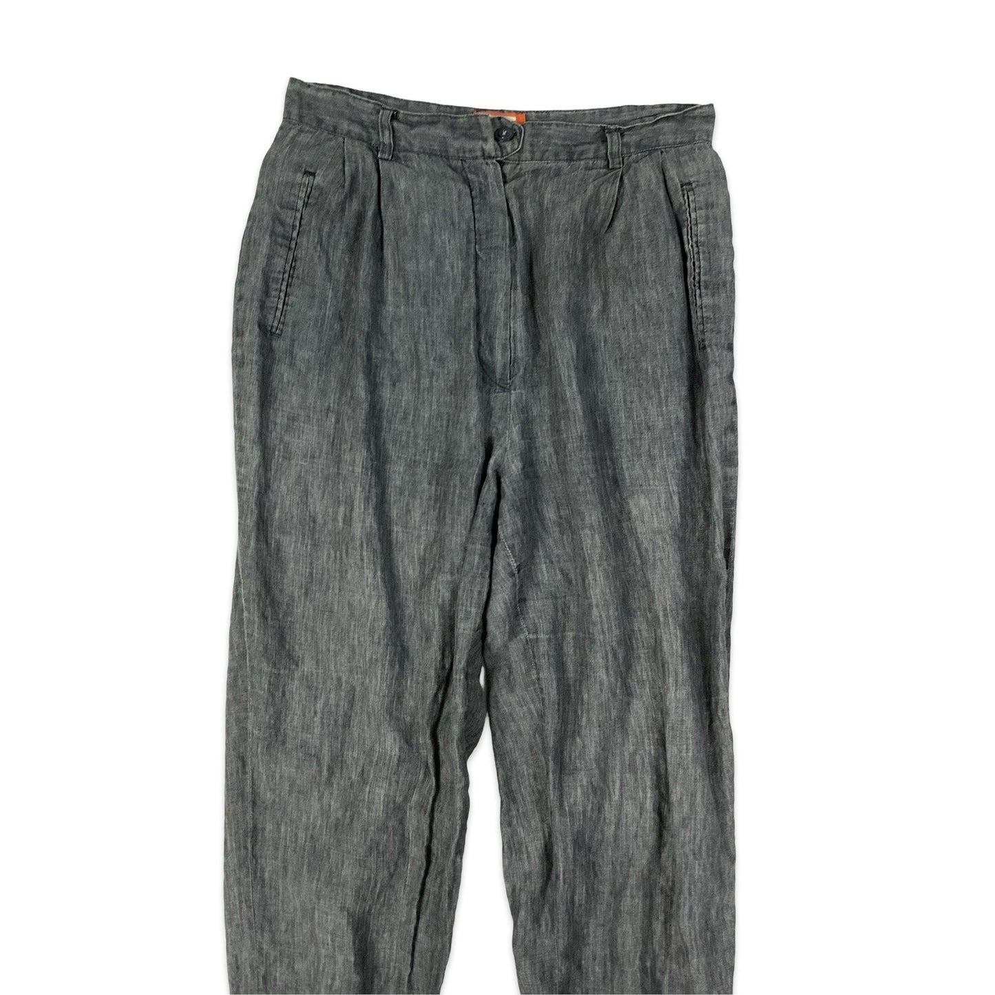Pleated Grey Linen Trousers 8 10