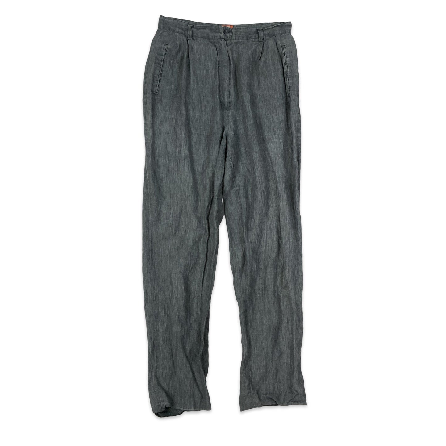 Pleated Grey Linen Trousers 8 10