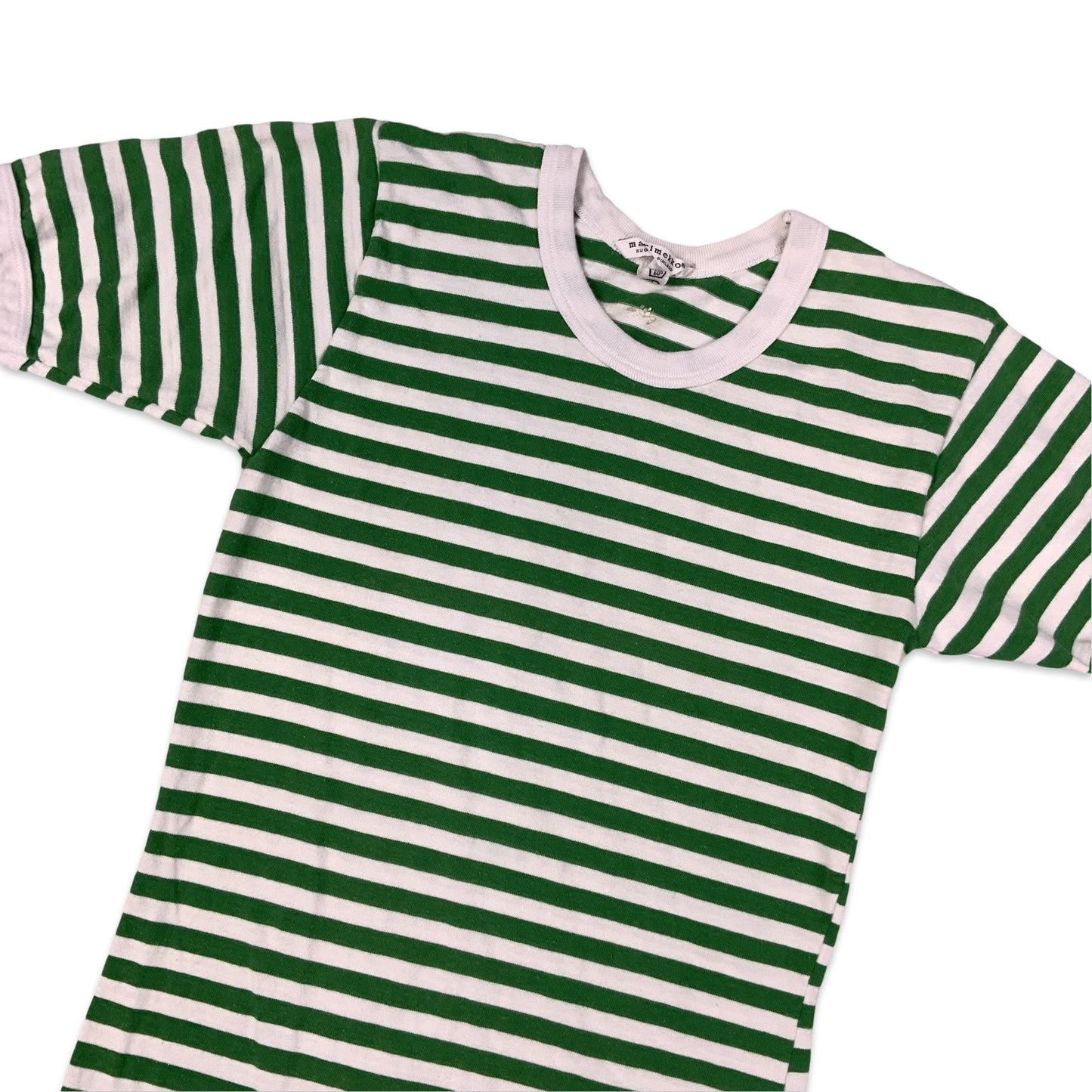 Vintage 90s Marimekko Green & White Striped Top XS