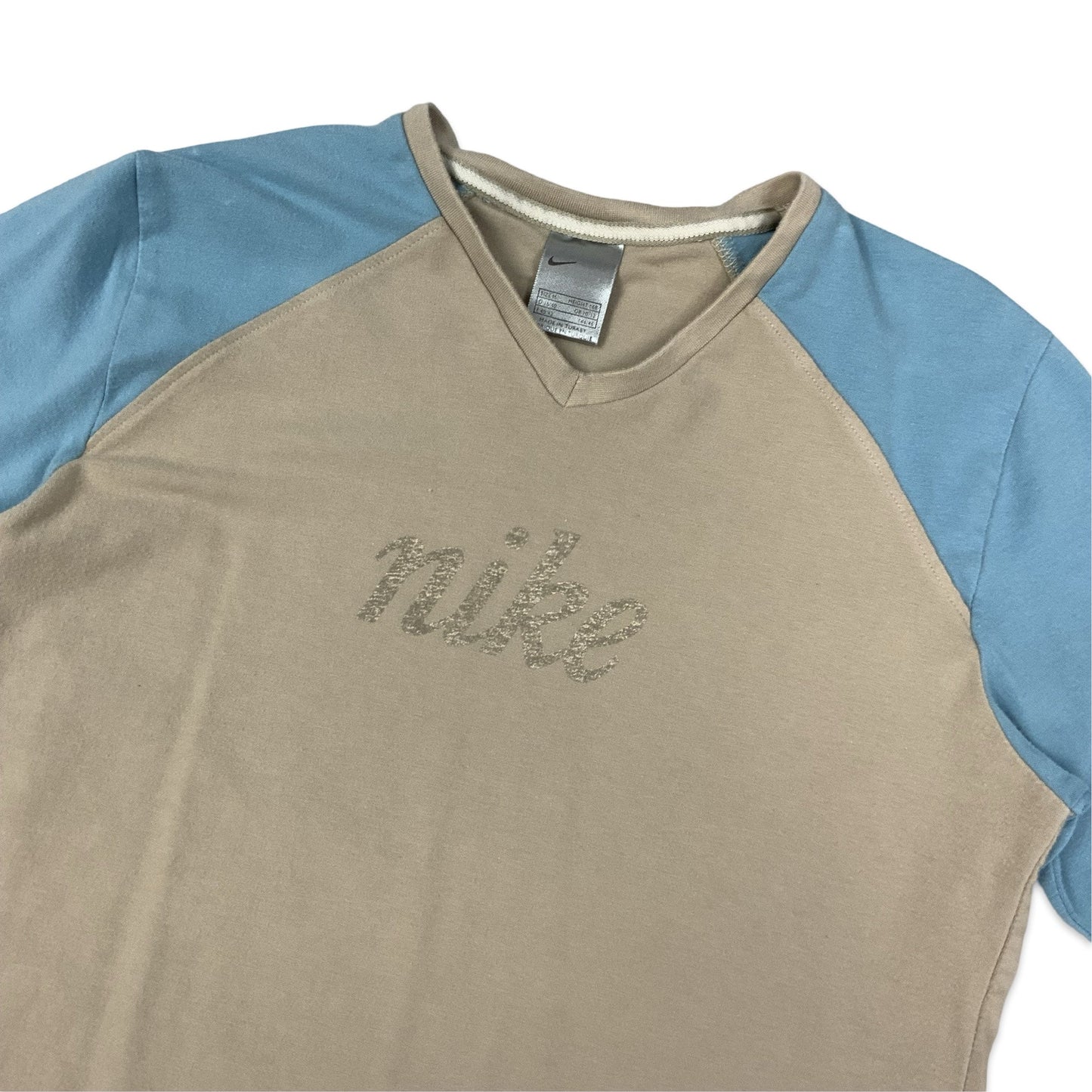 Y2K Blue & Beige Nike Spell Out Long Sleeve Tee 10 12