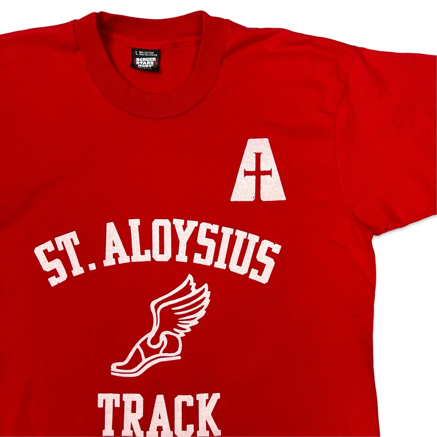 Vintage 90s Screen Stars "St. Aloysius Track" Red Graphic Tee M