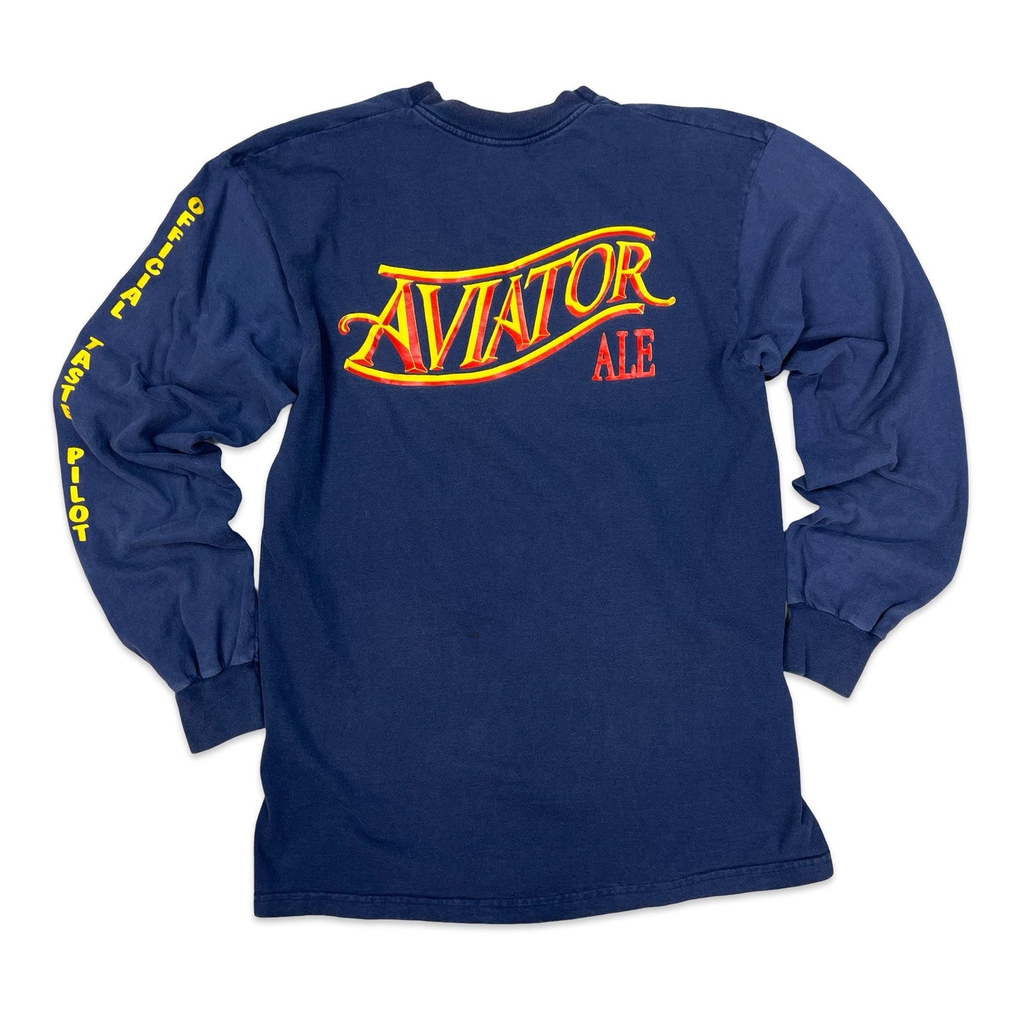 Vintage 90s Fruit of the Loom "Aviator Ale" Navy Long Sleeve Tee L