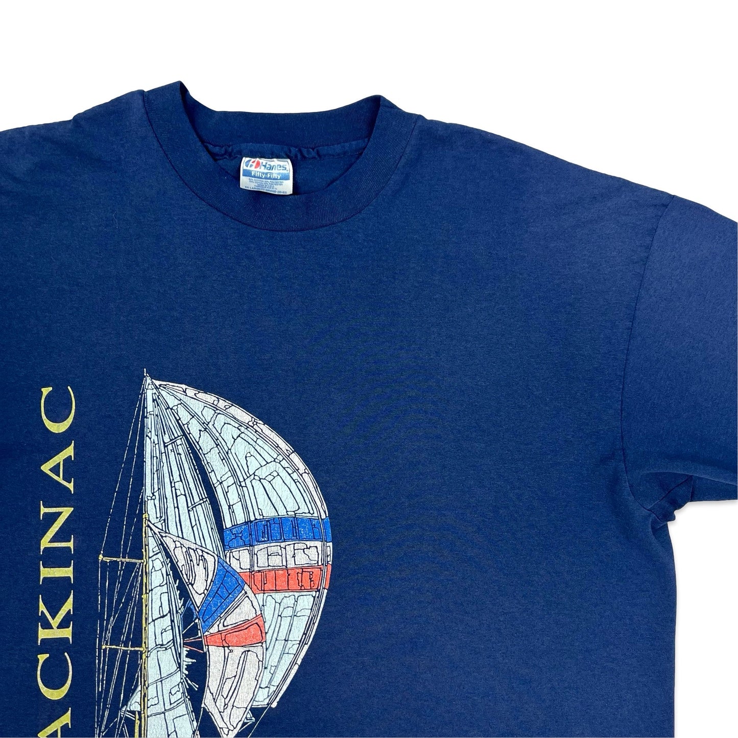 Vintage 90s Hanes Navy "Mackinac" Graphic Tee XXL