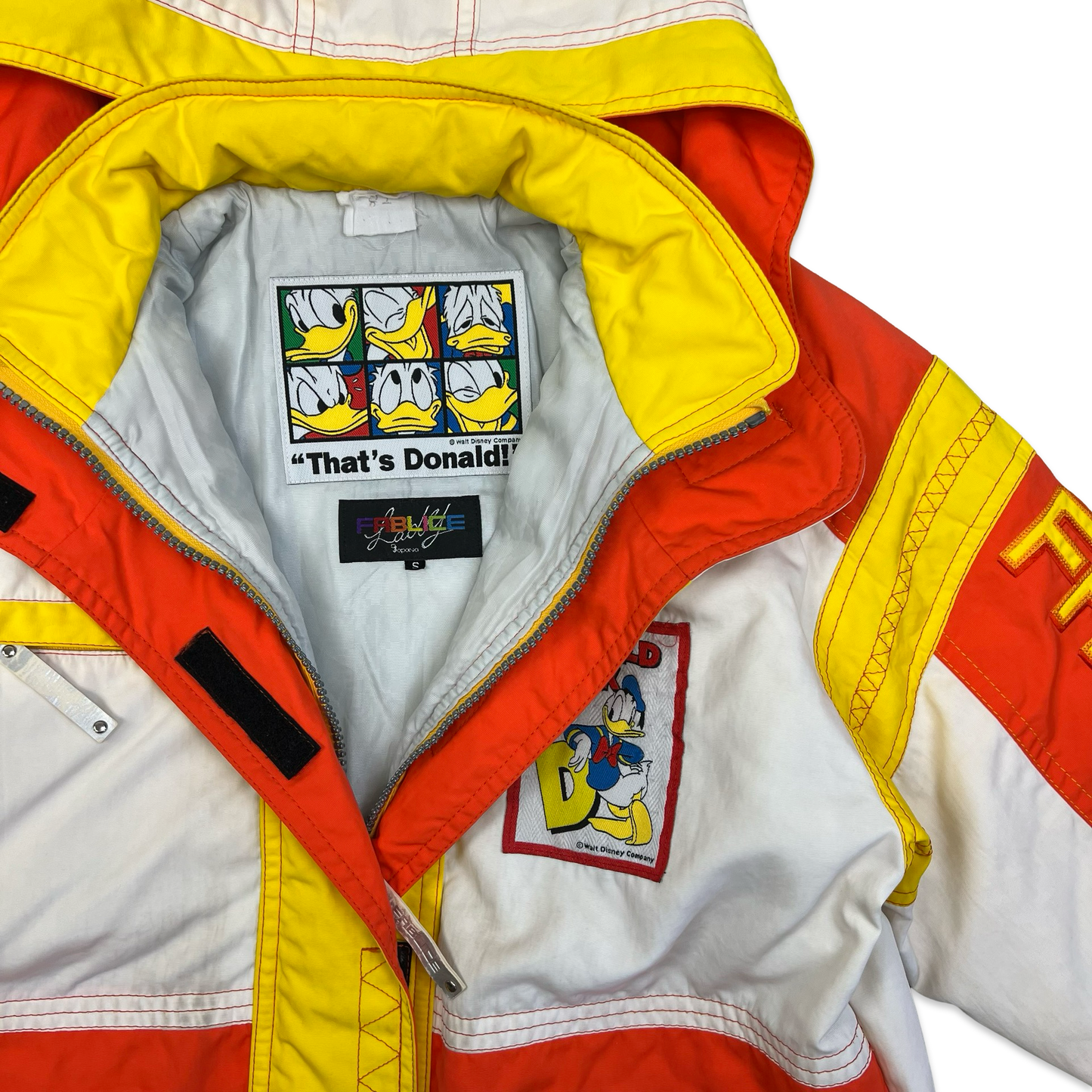 Vintage 90s RARE Fablice Donald Duck Thinsulate White & Orange Hooded Ski Jacket S