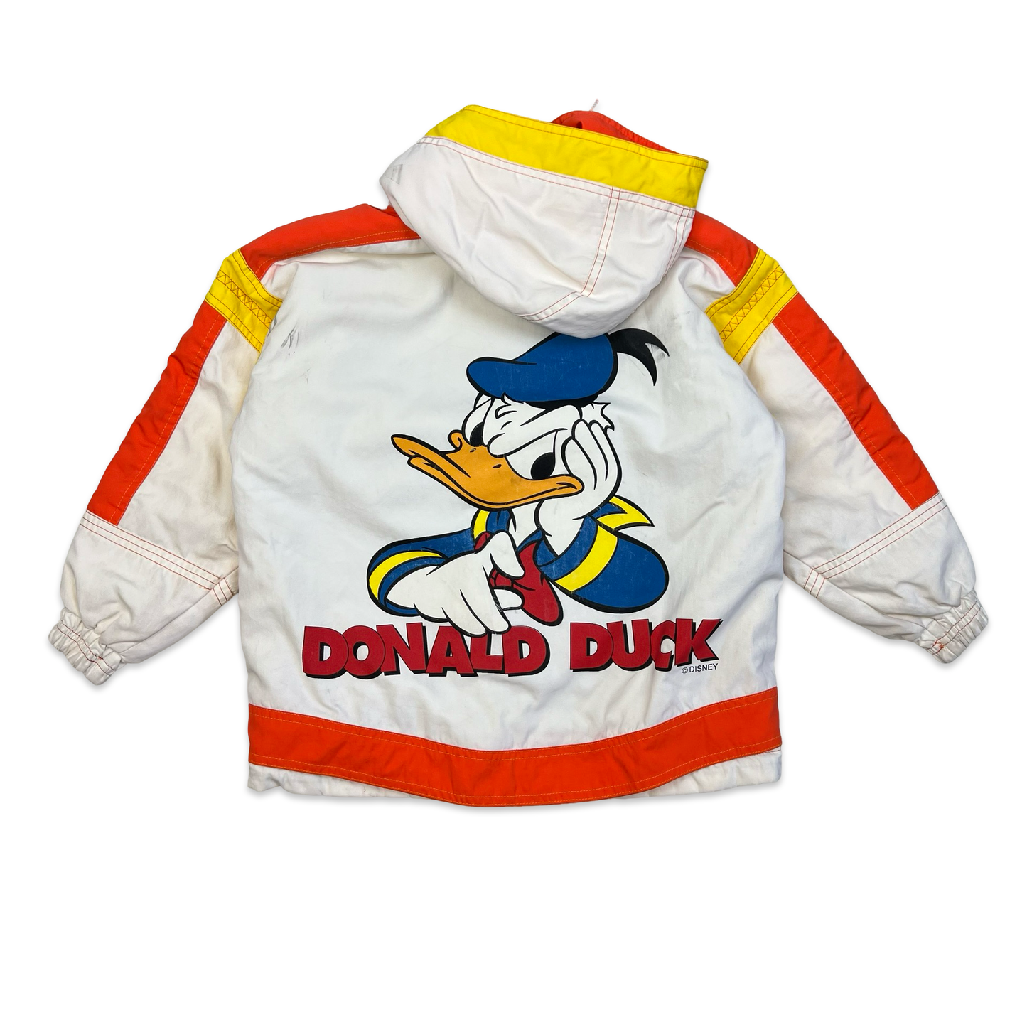 Vintage 90s RARE Fablice Donald Duck Thinsulate White & Orange Hooded Ski Jacket S