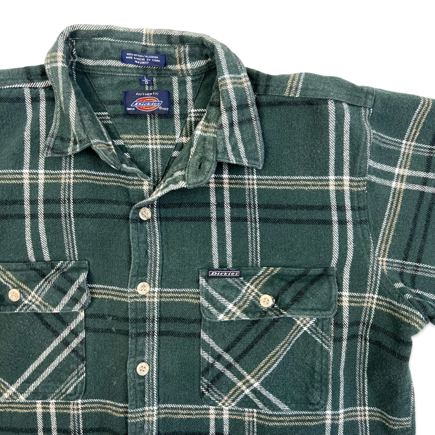 Vintage 90s Dickies Green Plaid Flannel Shirt L