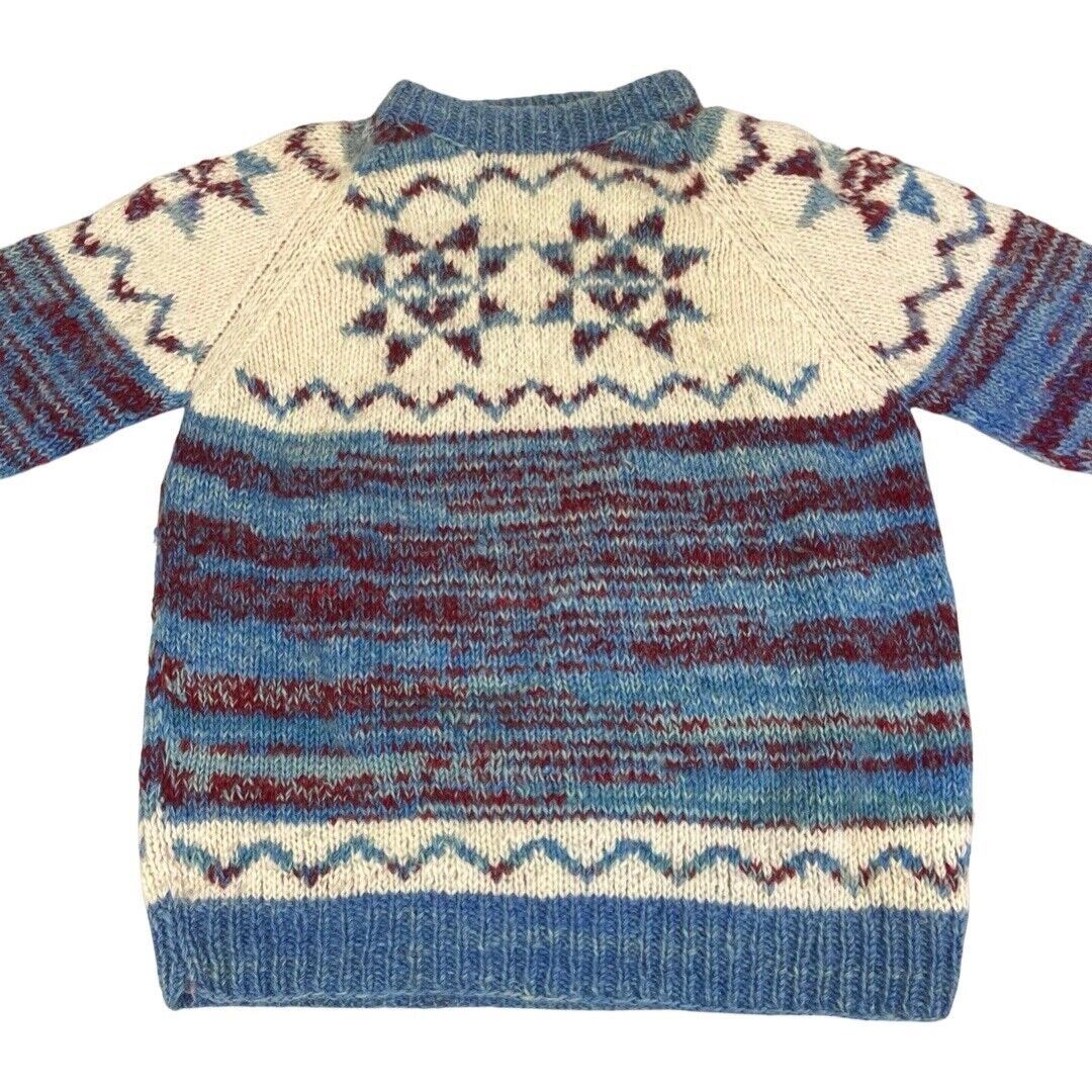 Vintage 80s Blue Cream Scandinavian Knit Sweater Jumper 16 18 L