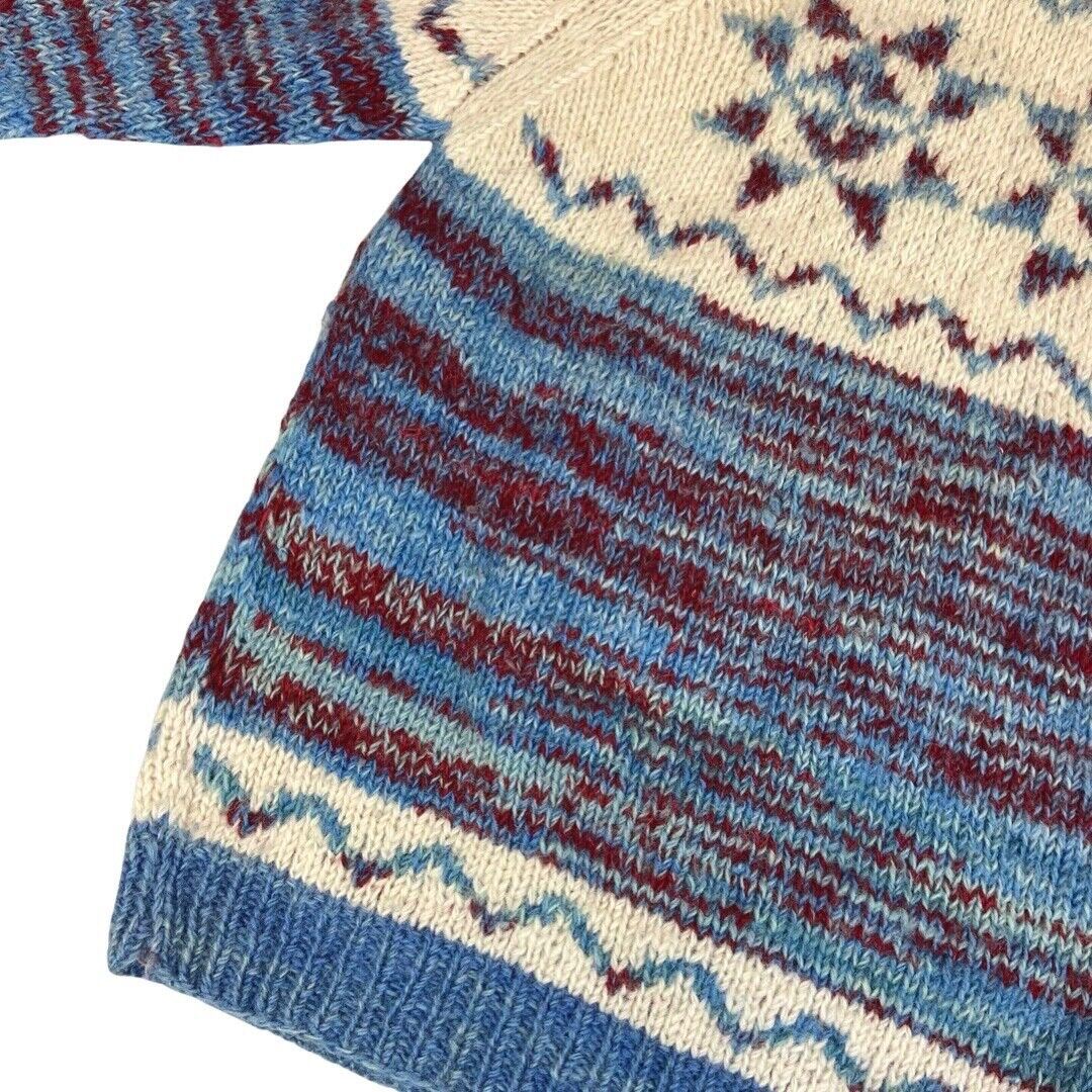 Vintage 80s Blue Cream Scandinavian Knit Sweater Jumper 16 18 L