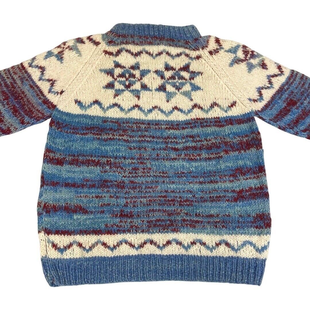 Vintage 80s Blue Cream Scandinavian Knit Sweater Jumper 16 18 L