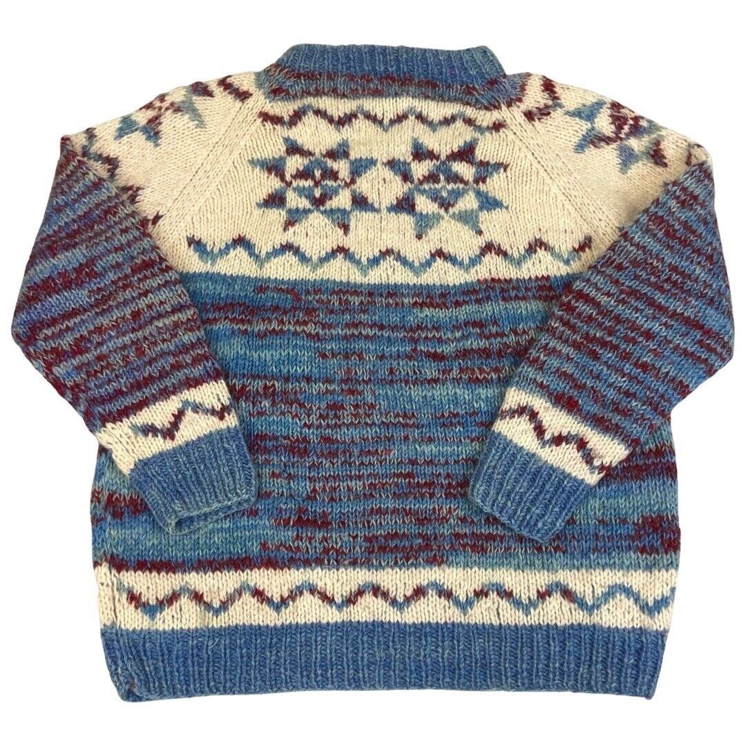 Vintage 80s Blue Cream Scandinavian Knit Sweater Jumper 16 18 L