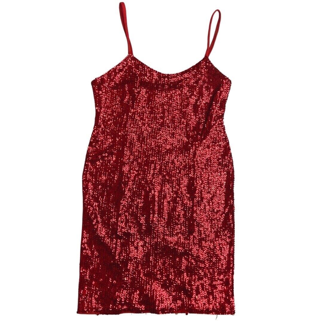 Vintage 90s Red Sparkly Sequin Disco Party Mini Dress 6 XS