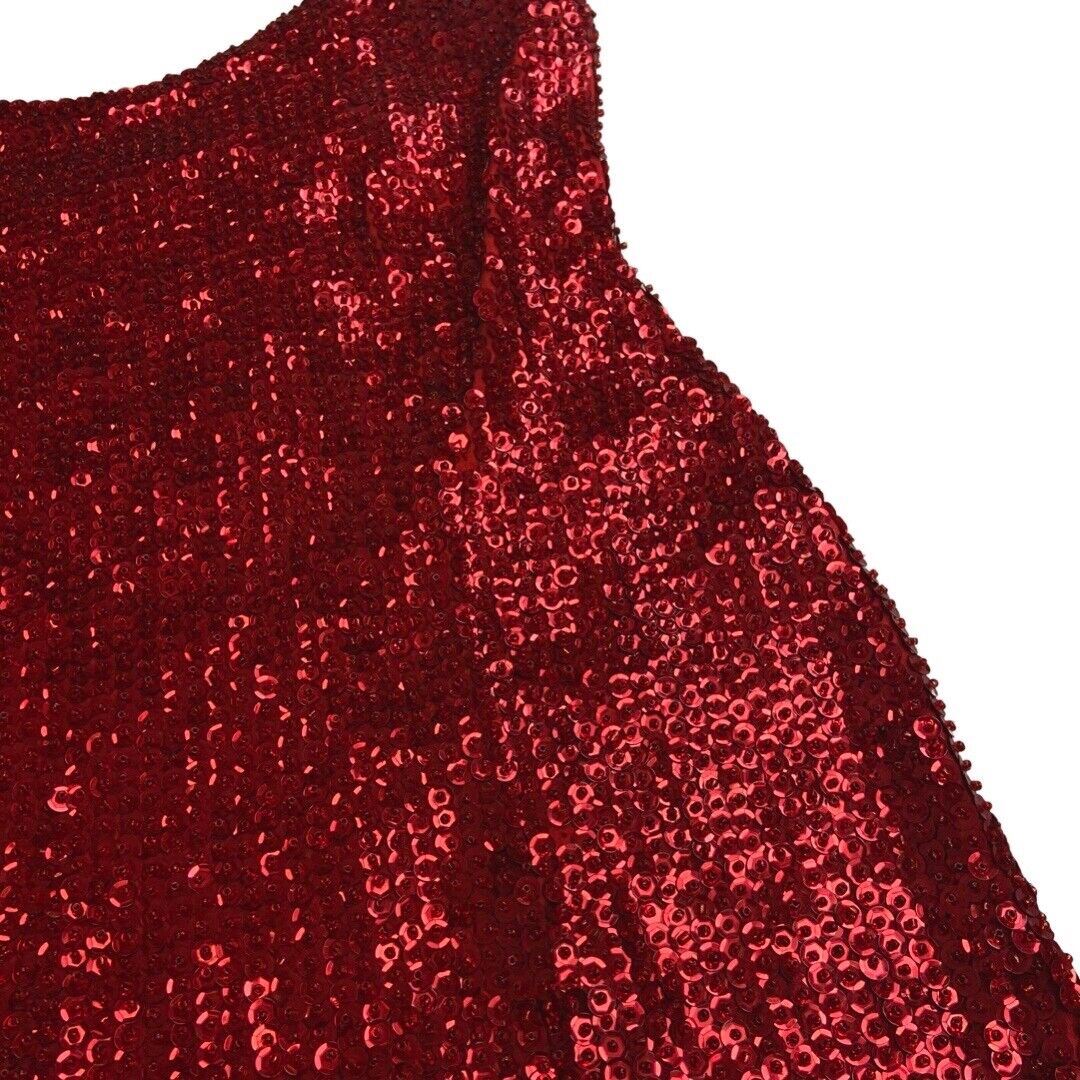 Vintage 90s Red Sparkly Sequin Disco Party Mini Dress 6 XS